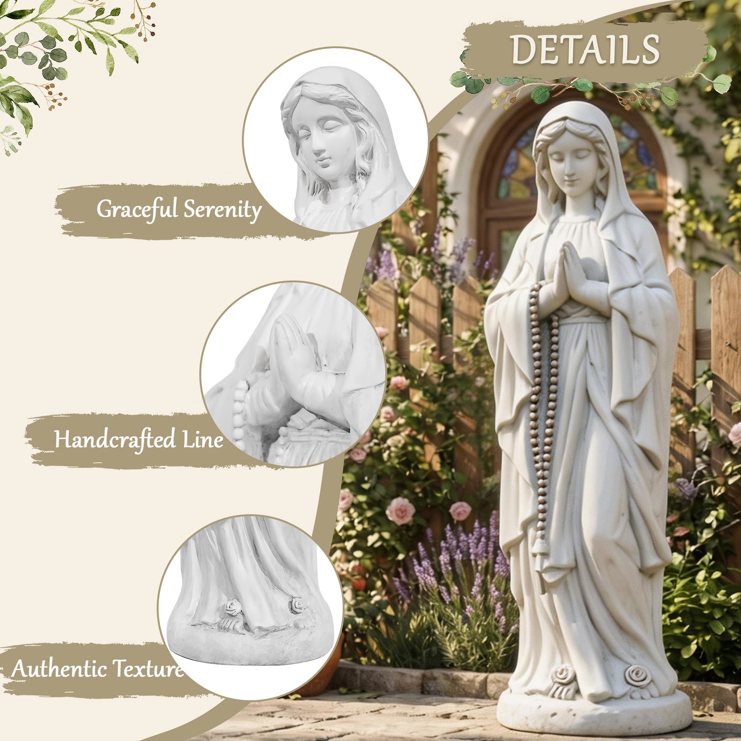NETAJE 30 Inch Virgin Mary Statue, MgO Large Religious Garden Statue for Outdoor Yard