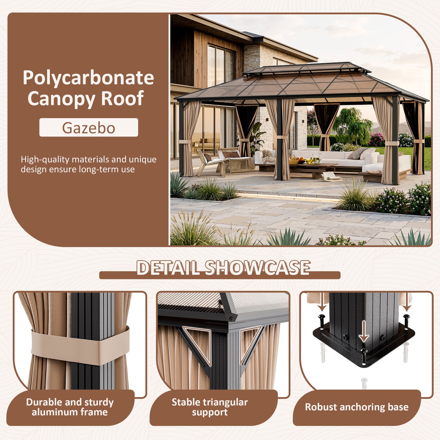 NETAJE 12x20 FT Hardtop Gazebo, Heavy Duty Gazebo with Aluminum Frame and PC Panel Double Roof, Outdoor Permanent Pavilion with Curtains and Mosquito Netting for Patio, Backyard, Lawn