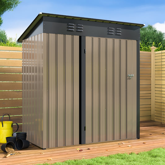 5'x3' Outdoor Metal Storage Shed with Updated Frame Structure and Lockable Doors for Backyard Garden Patio Lawn, Brown