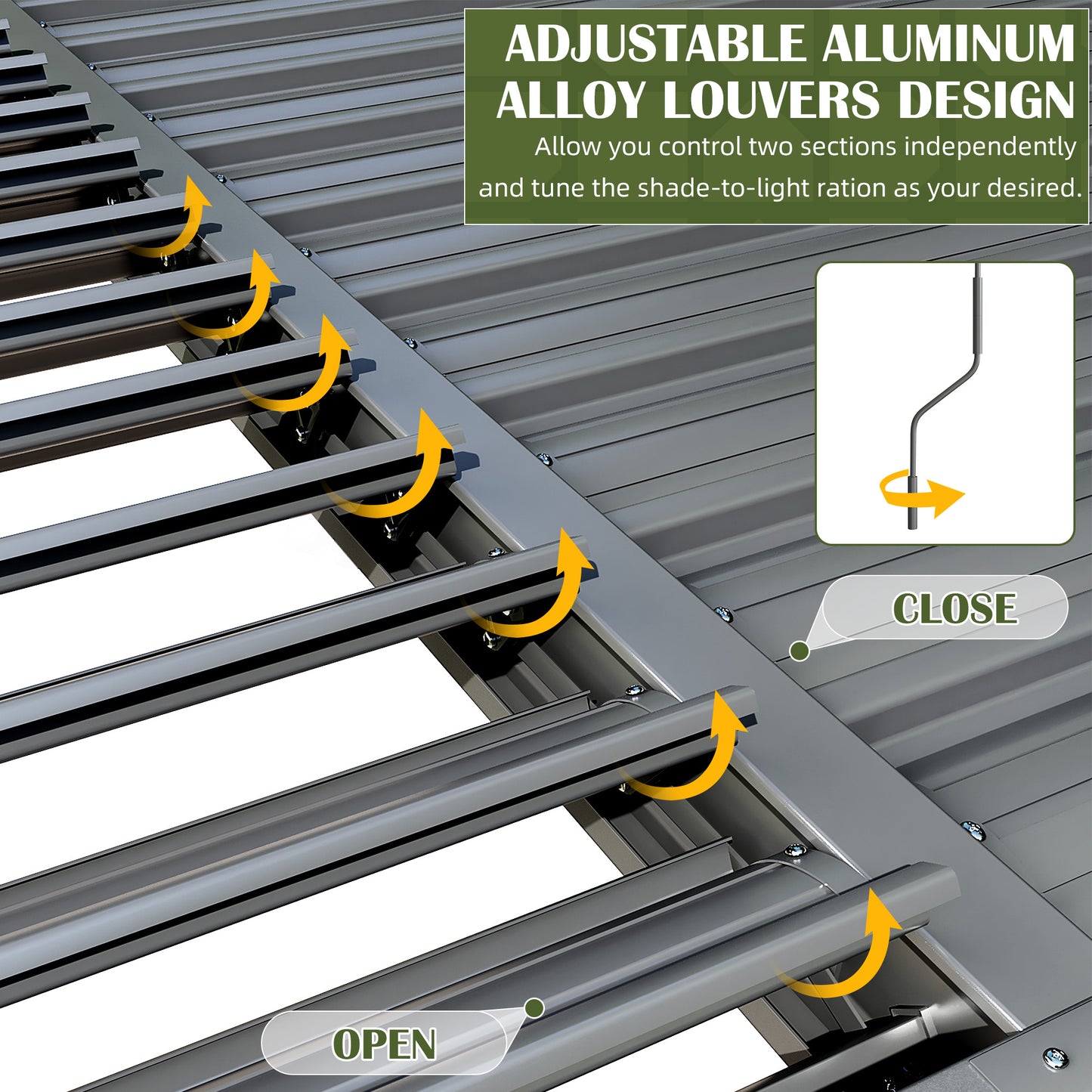 10' x 20' Outdoor Aluminum Louvered Pergola with Adjustable Louvered Roof for Backyard, Garden, and Decks, Gray