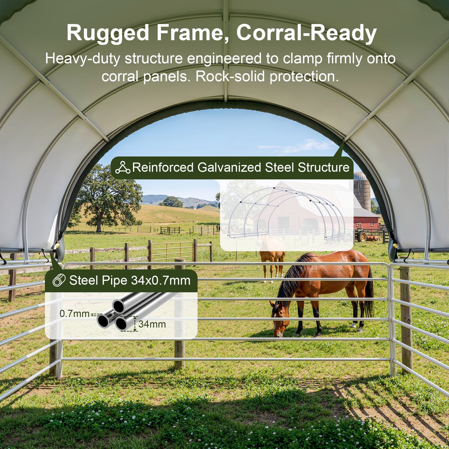 NETAJE 12' x 12' Heavy Duty Corral Shelter and Horse Shelter, Waterproof Steel Frame Livestock Shelter