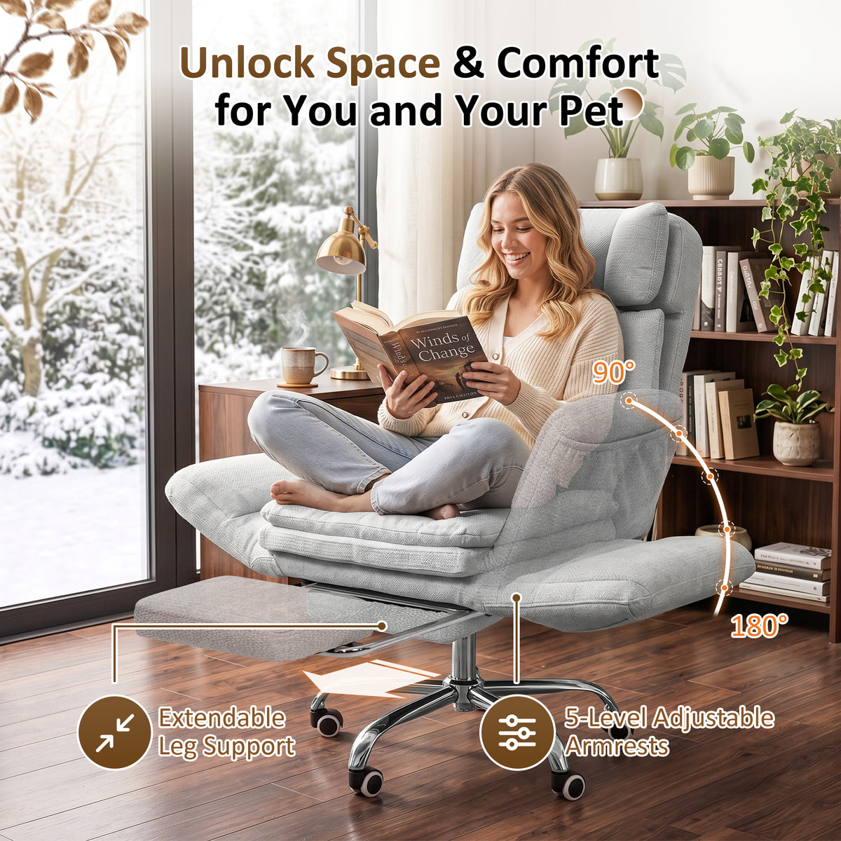 NETAJE Big and Tall Office Chair, Ergonomic Chair with 4-Level Adjustable Lumbar Support & Footrest for Home Office