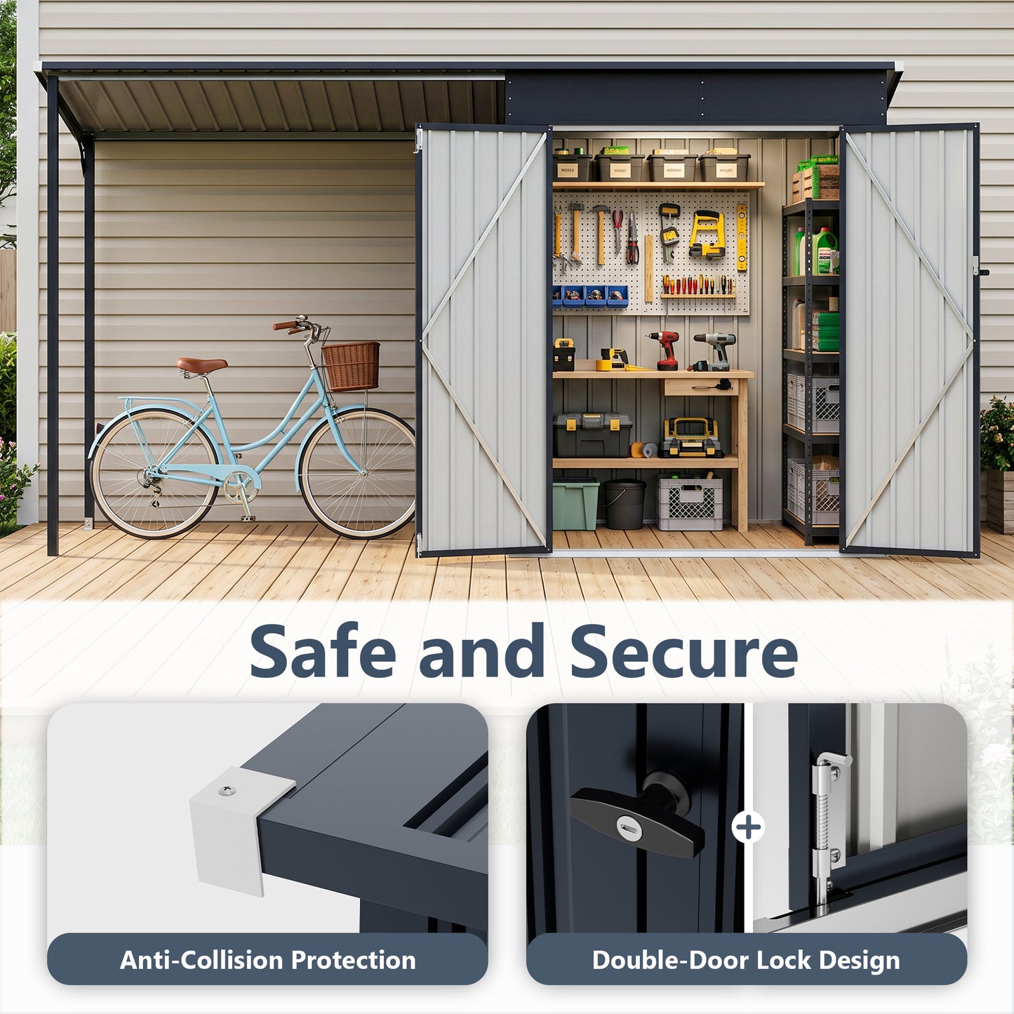 NETAJE 12x4 ft 2-in-1 Outdoor Storage Shed and Hardtop Pergola Combo, Metal Lean to Shed with Lockable Door for Patio, Backyard, Deck