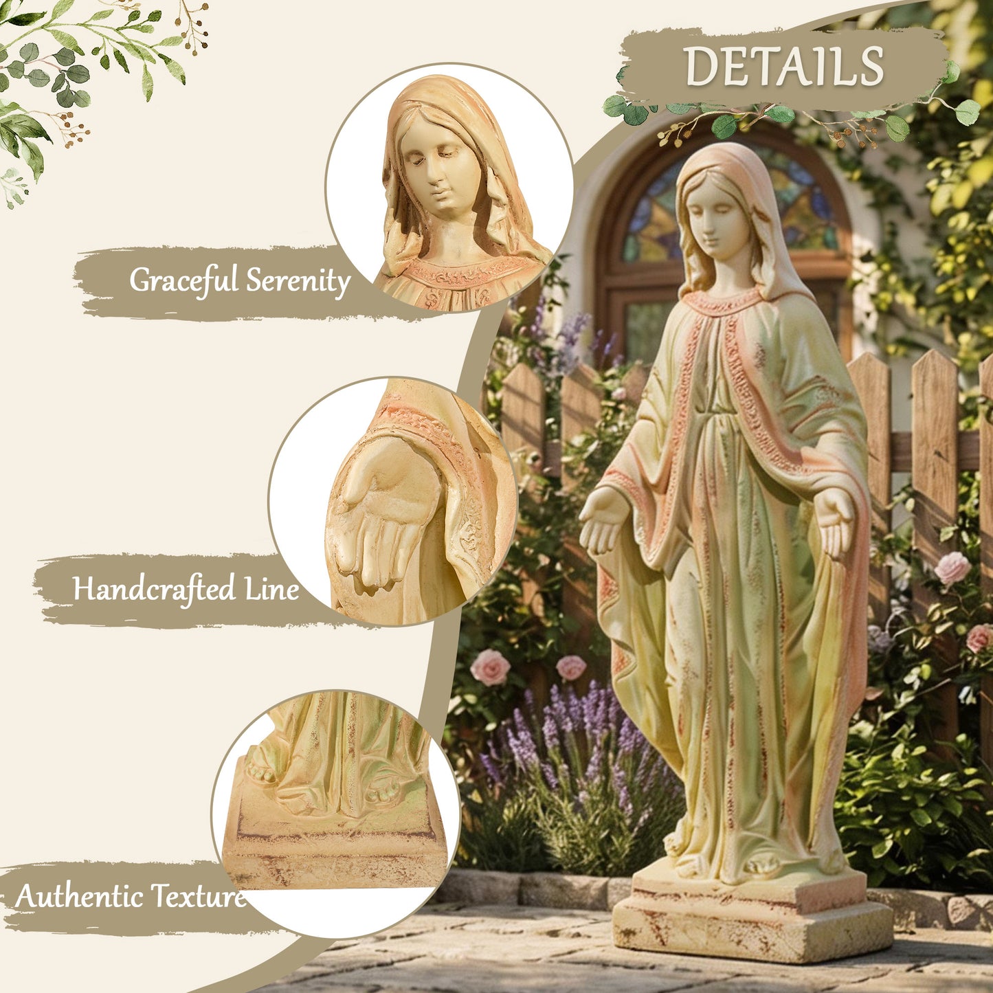 NETAJE 32 Inch Virgin Mary Statue, MgO Large Religious Garden Statue for Outdoor Yard