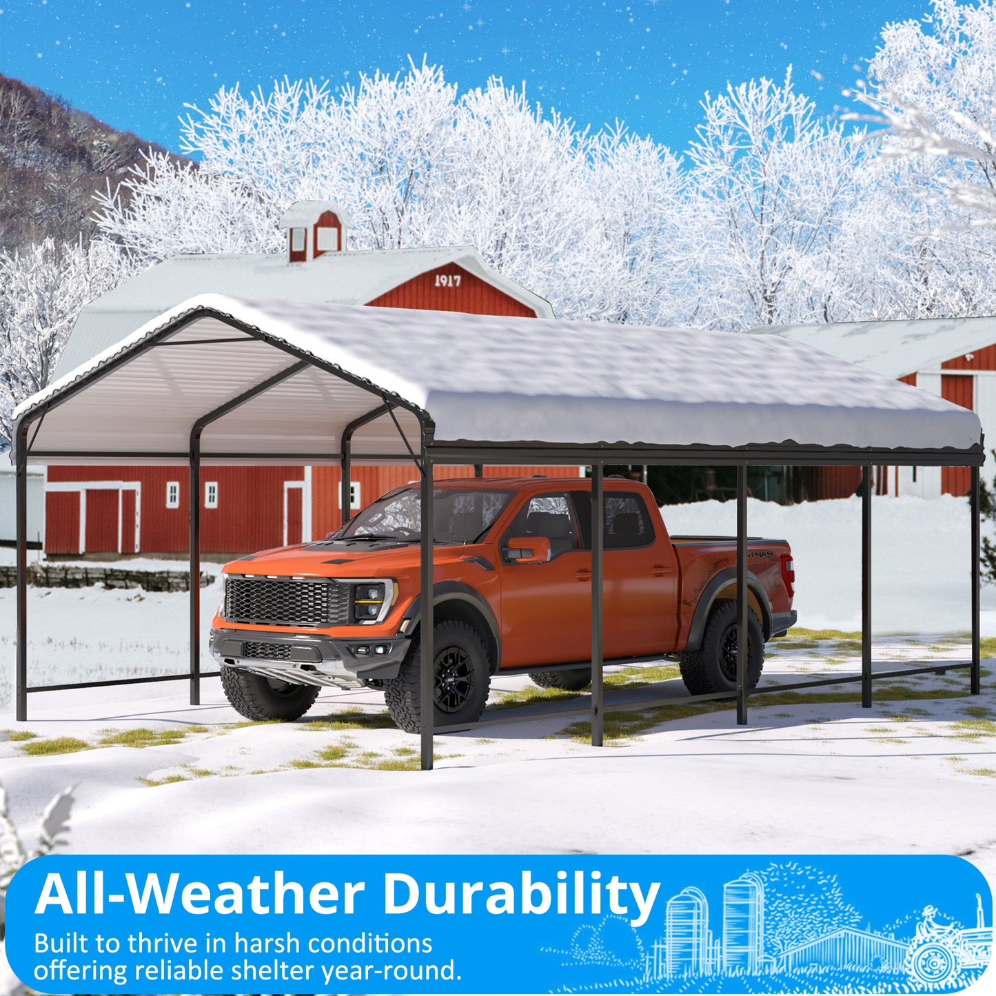 12' x 20' Heavy-Duty Metal Carport, Enhanced Base, Galvanized Steel Roof for Car, Boats and Truck