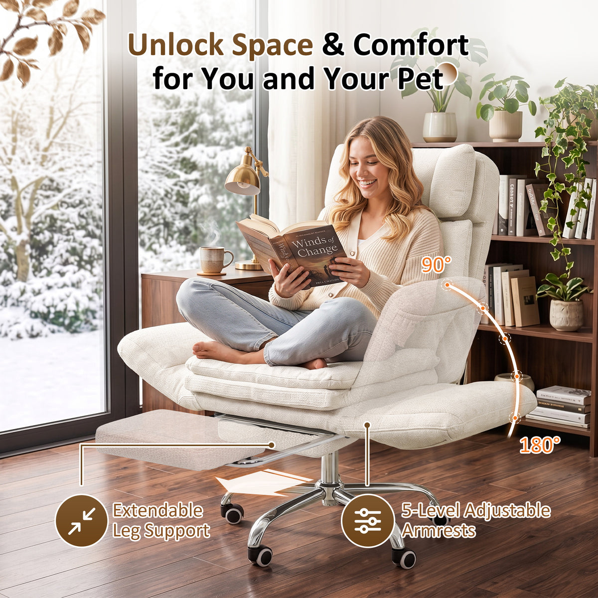 NETAJE Big and Tall Office Chair, Ergonomic Chair with 4-Level Adjustable Lumbar Support & Footrest for Home Office