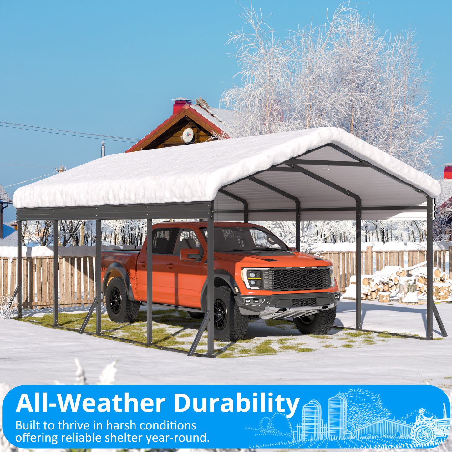 12x20ft Outdoor Heavy Duty Garage Galvanized Carport with Enhanced Base for Pickup, Boat, Car and Tractors