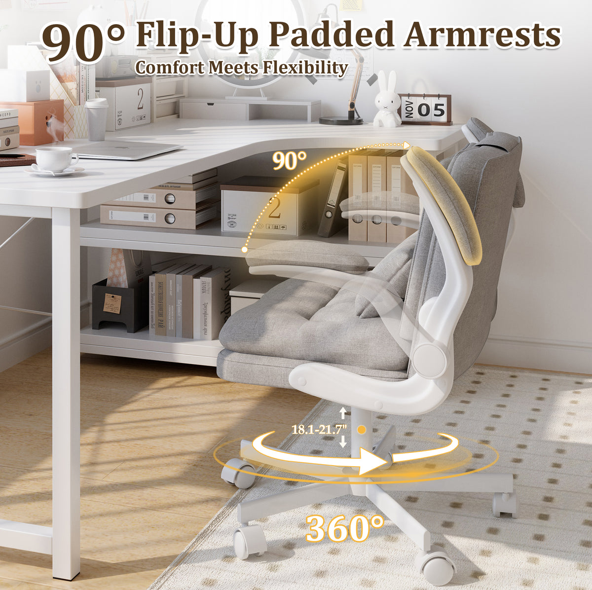 NETAJE Criss Cross Office Chair with Flip Backrest & Lumbar Pillow, Wide Cross Legged Desk Chair for Home Office, Bedroom