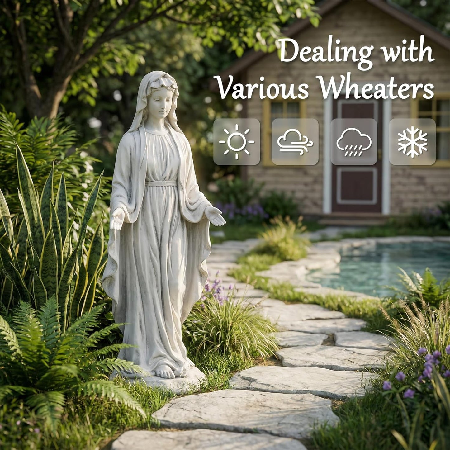 NETAJE 30 Inch Virgin Mary Statue, MgO Large Religious Garden Statue for Outdoor Yard