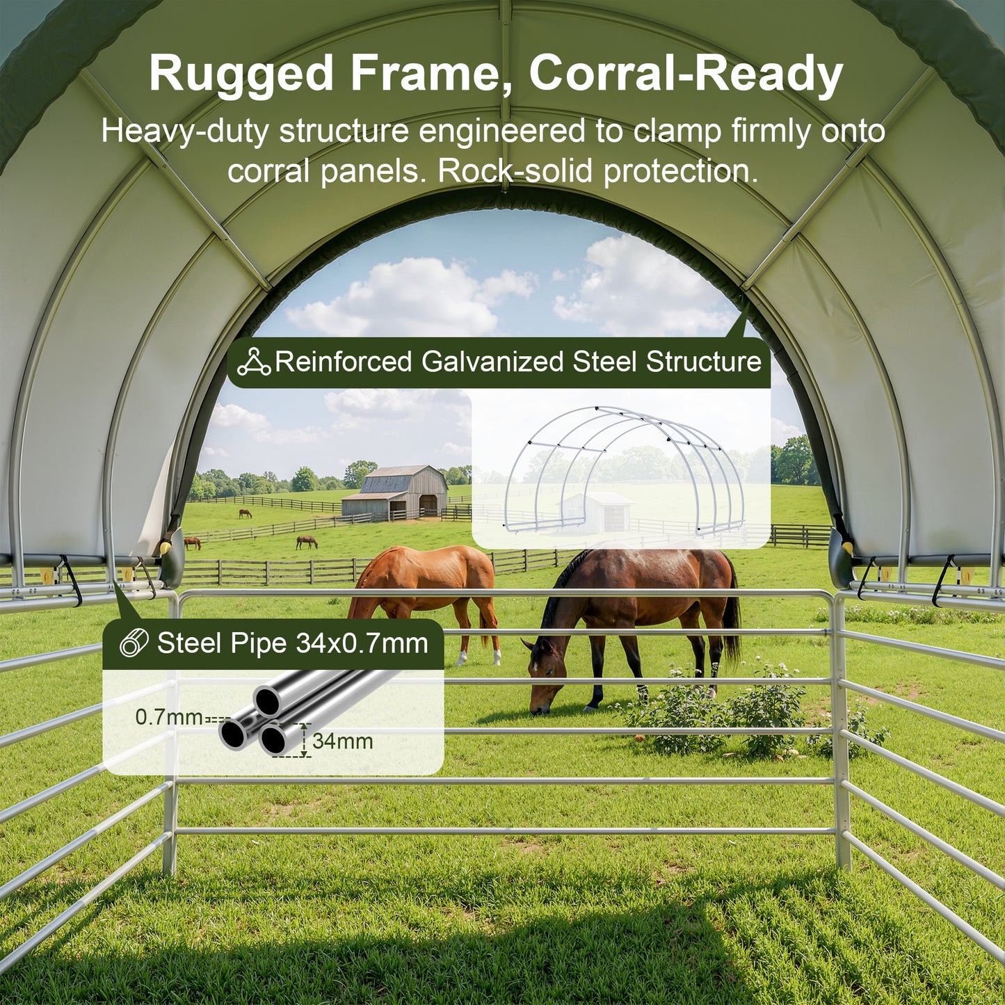 NETAJE 10' x 10' Heavy Duty Corral Shelter and Horse Shelter, Waterproof Steel Frame Livestock Shelter