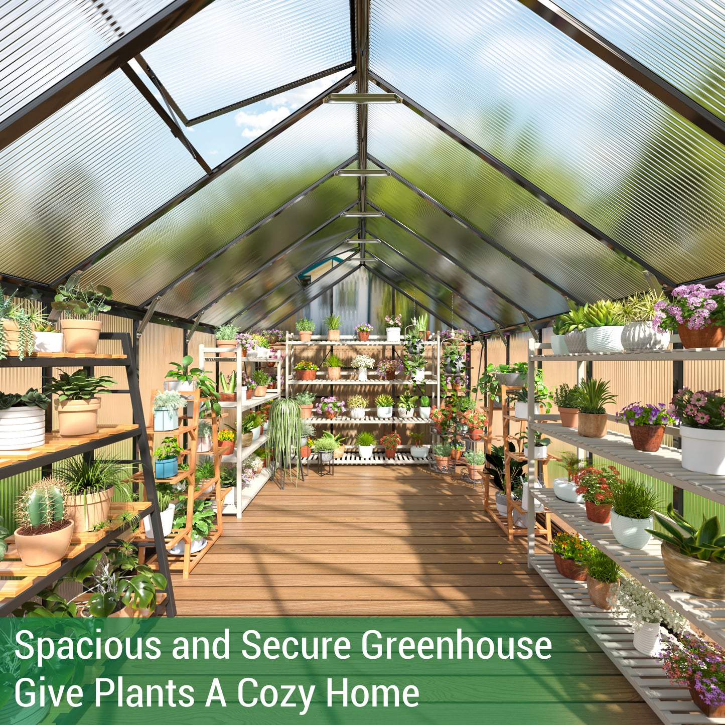 MUCHANT 8x14 FT Greenhouse for Outdoors, Walk-in Large Aluminum Frame Greenhouse with Quick Setup Structure and Roof Vent for Garden Backyard, Black