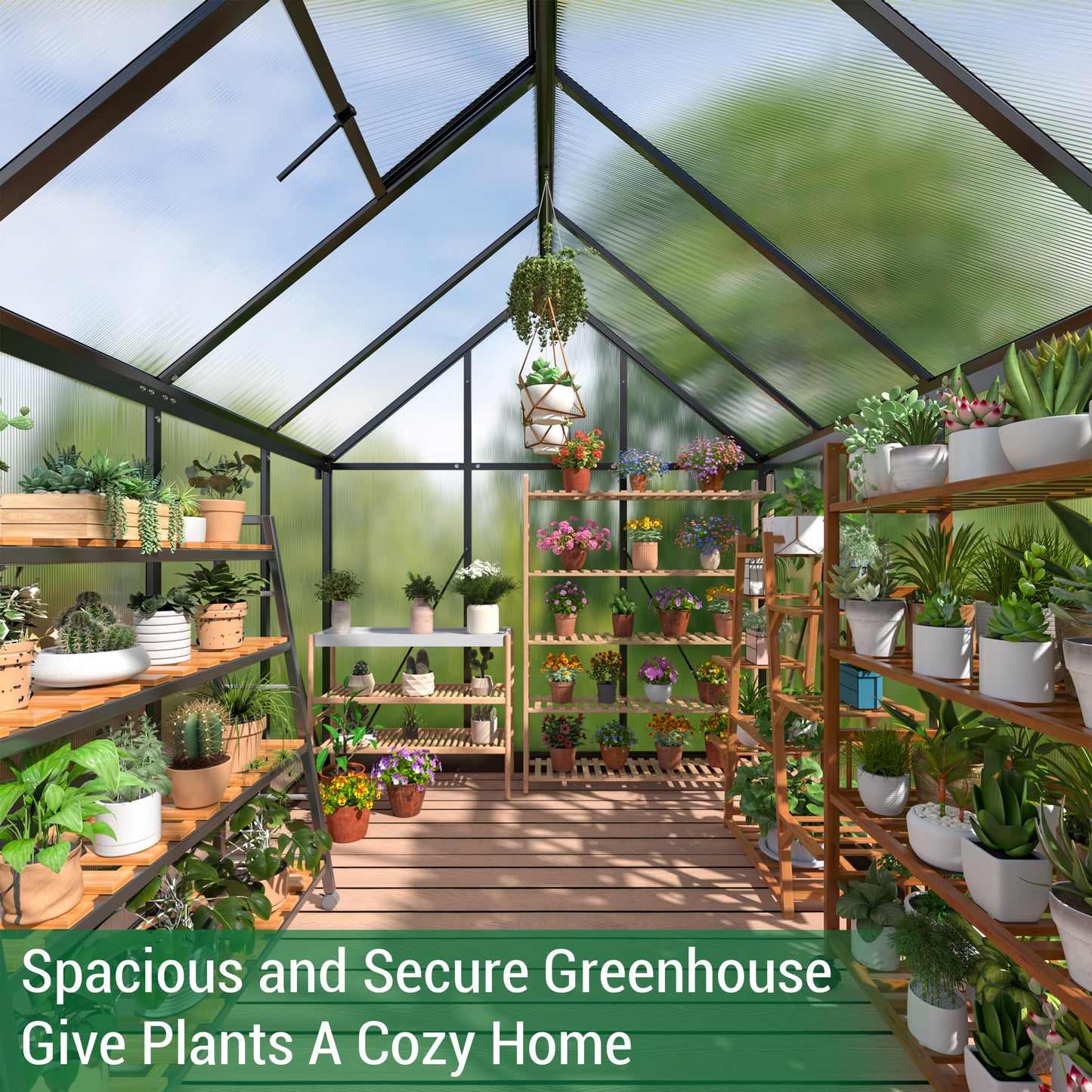 MUCHANT 6x7 FT Greenhouse for Outdoors, Walk-in Large Aluminum Frame Greenhouse with Quick Setup Structure and Roof Vent for Garden Backyard, Black