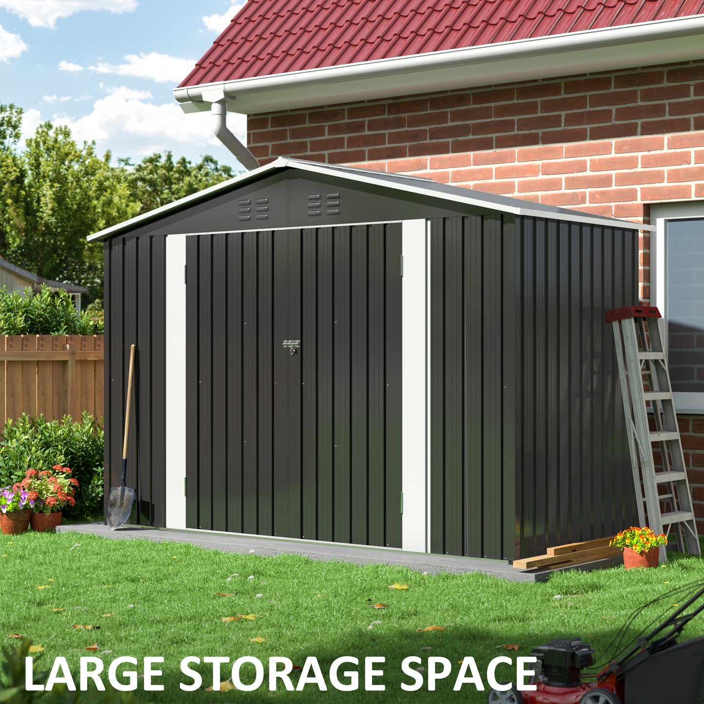 NETAJE 9'x4' Outdoor Metal Storage Shed with Upgraded Frame and Lockable Doors for Backyard, Garden, Lawn
