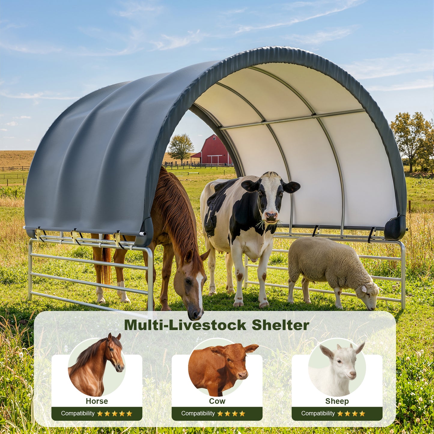 NETAJE 10' x 10' Heavy Duty Corral Shelter and Horse Shelter, Waterproof Steel Frame Livestock Shelter