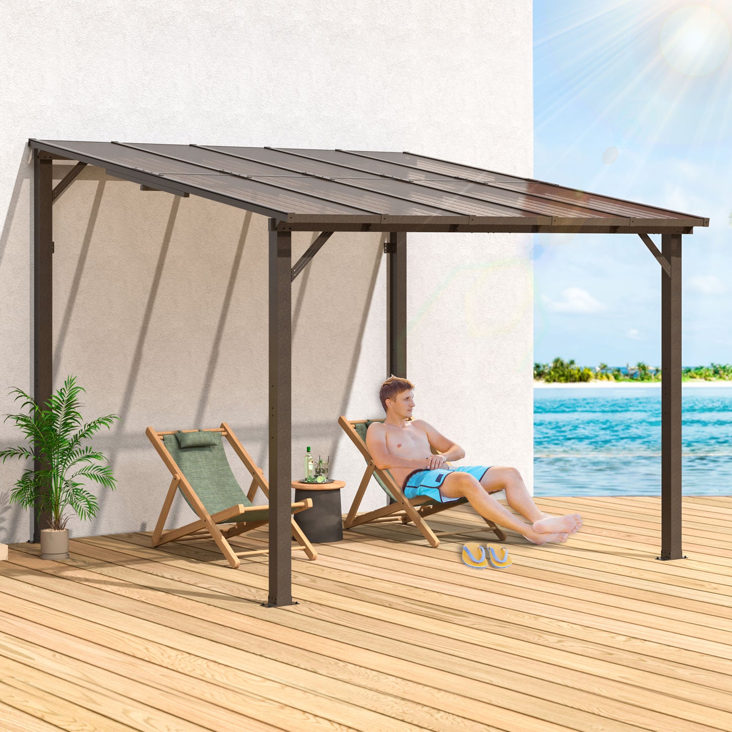 10' x 10' Gazebo, Outdoor Wall Mounted Gazebo & Pergola with Aluminum Frame for Patio, Decks, Porch and Backyard