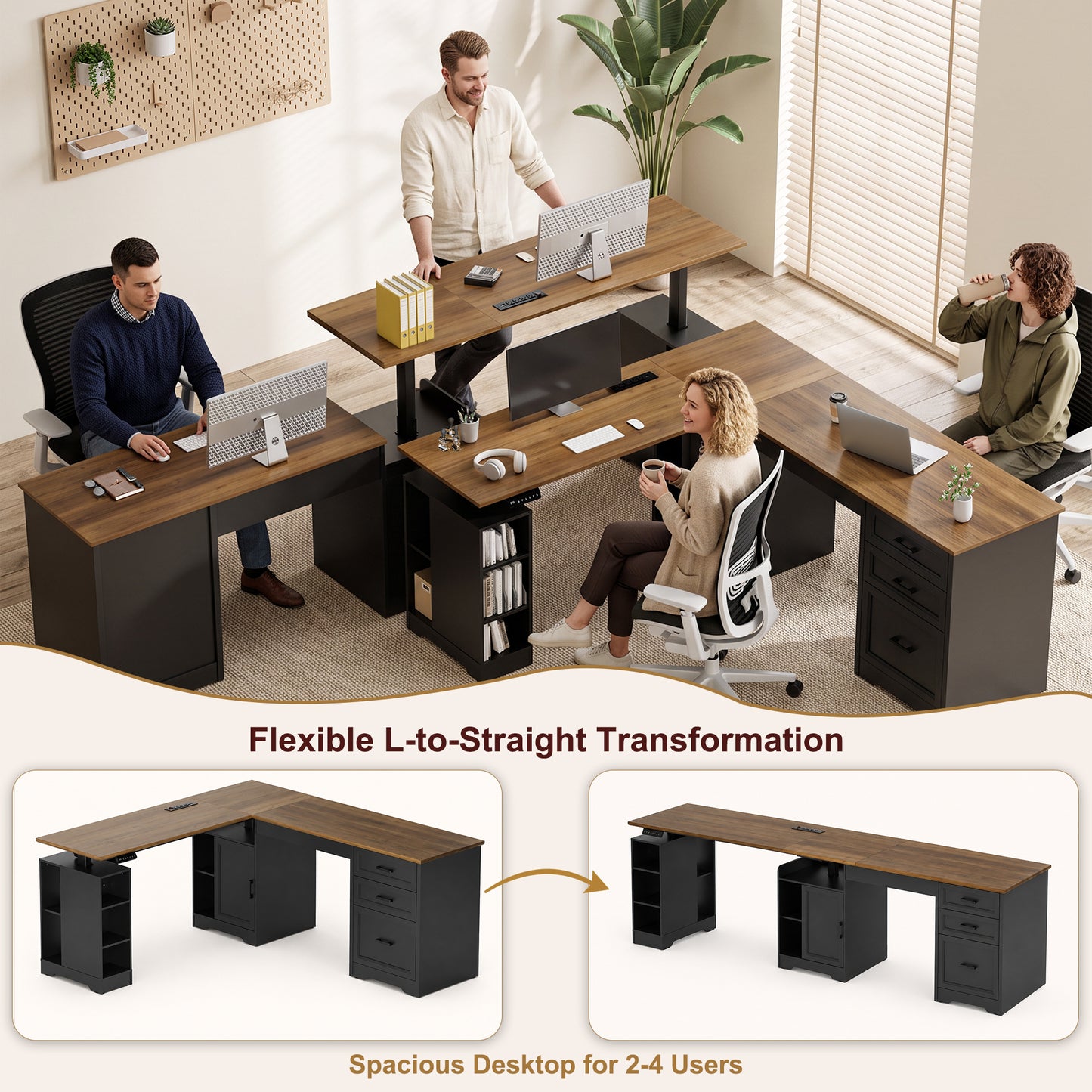 NETAJE L Shaped Electric Standing Desk, Height Adjustable Sit Stand Computer Desk with Power Outlet, Reversible Home Office Desk