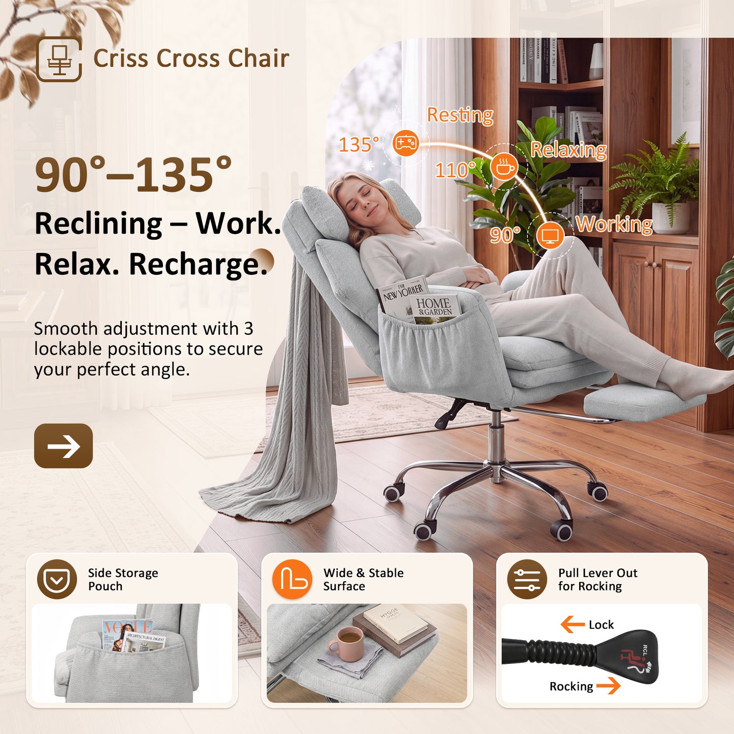 NETAJE Big and Tall Office Chair, Ergonomic Chair with 4-Level Adjustable Lumbar Support & Footrest for Home Office
