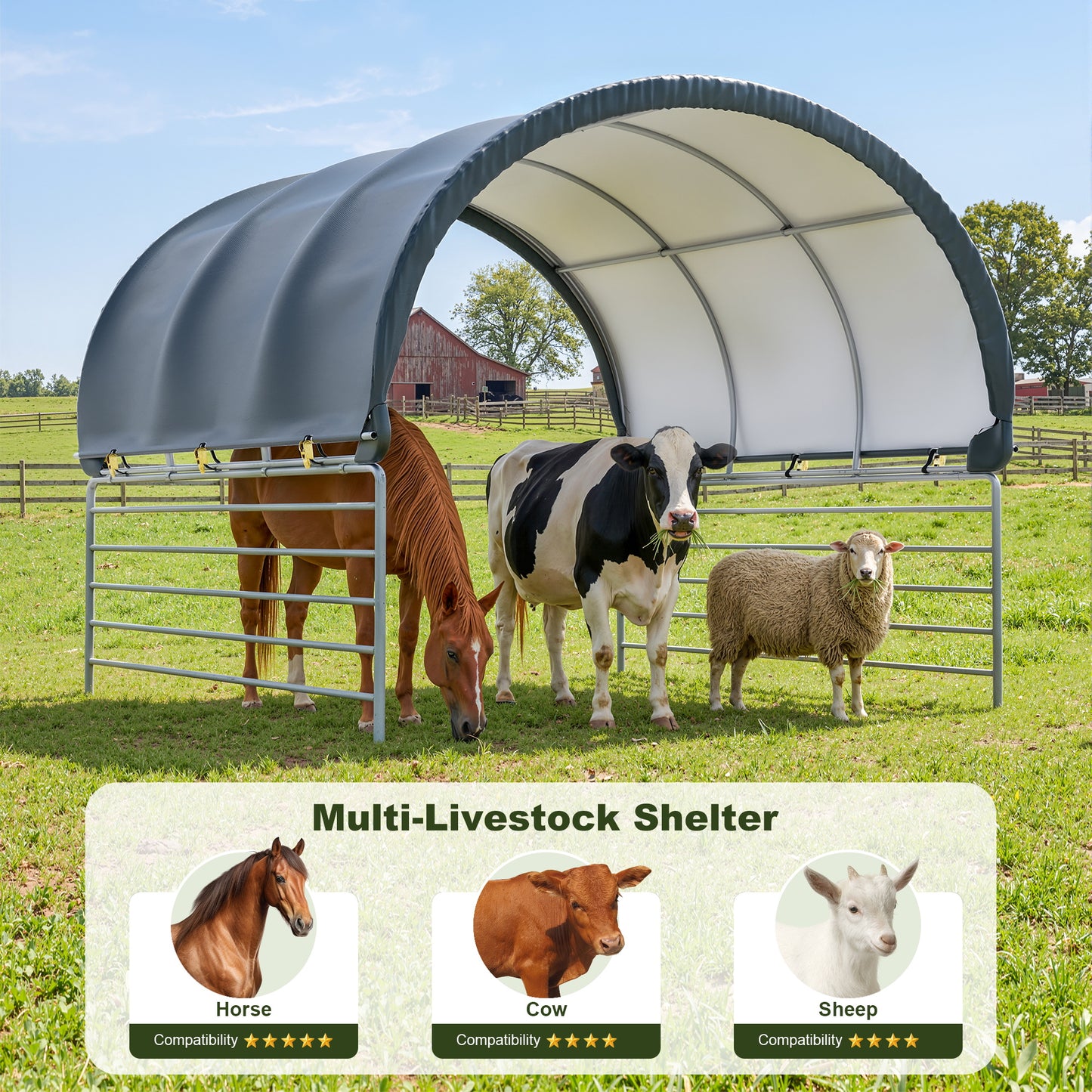 NETAJE 12' x 12' Heavy Duty Corral Shelter and Horse Shelter, Waterproof Steel Frame Livestock Shelter