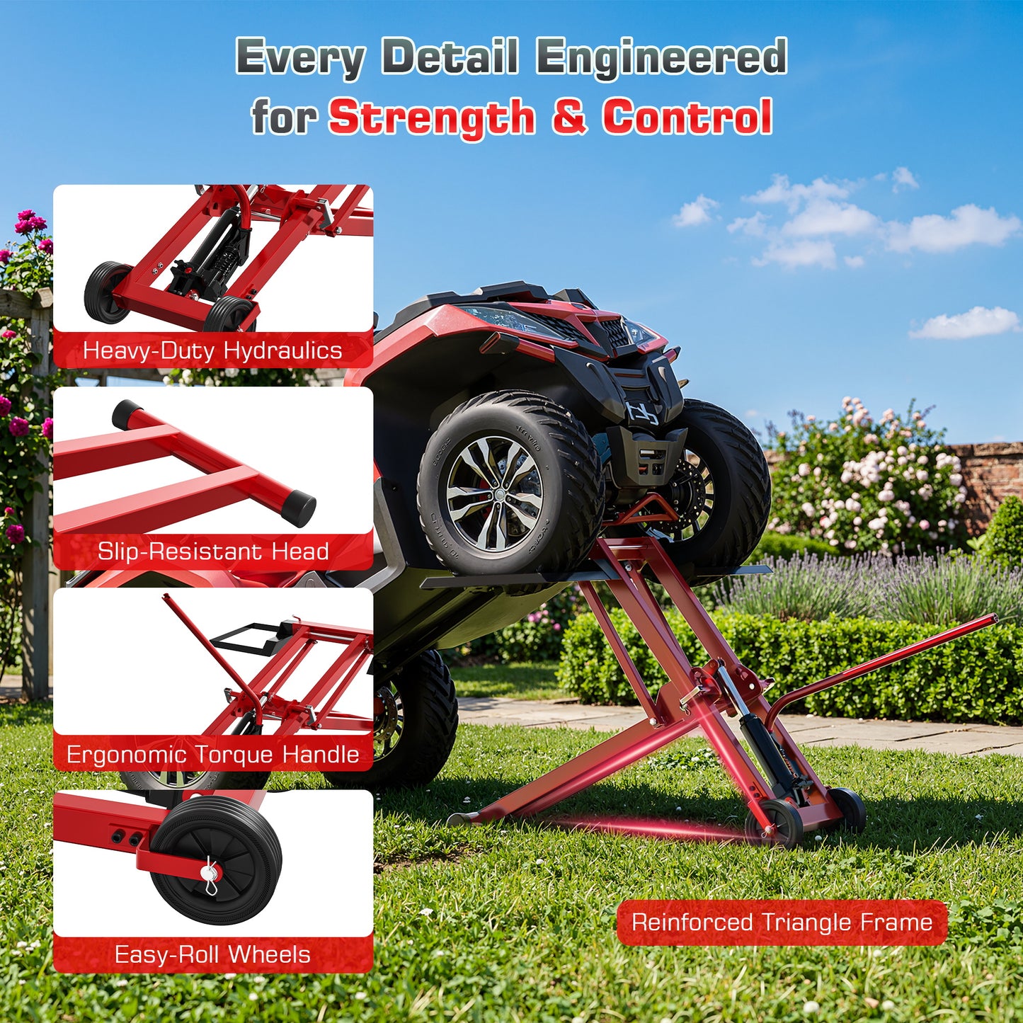 NETAJE 500 lb Hydraulic Lawn Mower Lift, Heavy Duty Riding Mower Jack for Tractor Maintenance & Repair