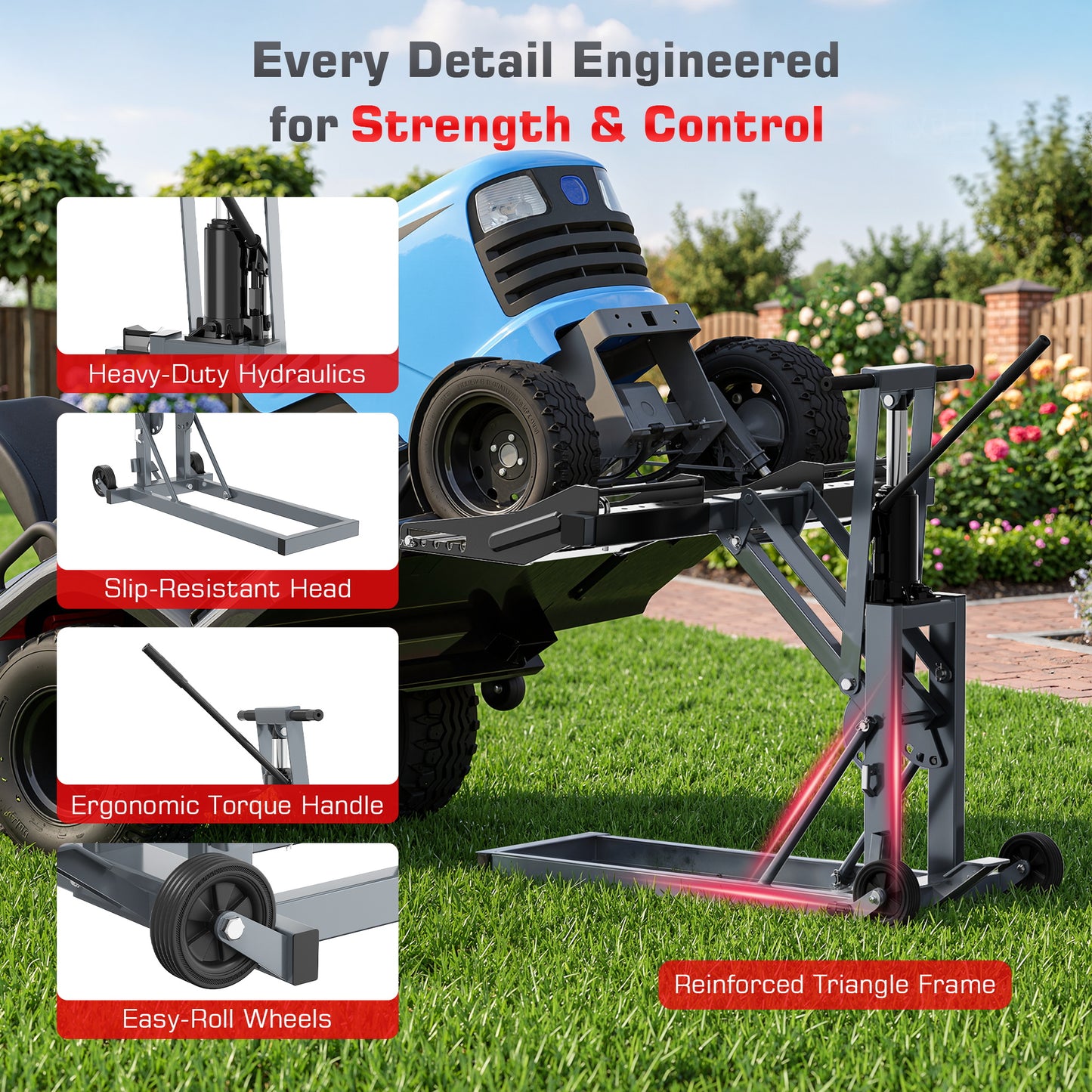 NETAJE 750 lb Hydraulic Lawn Mower Lift, Heavy Duty Riding Mower Jack for Tractor Maintenance & Repair