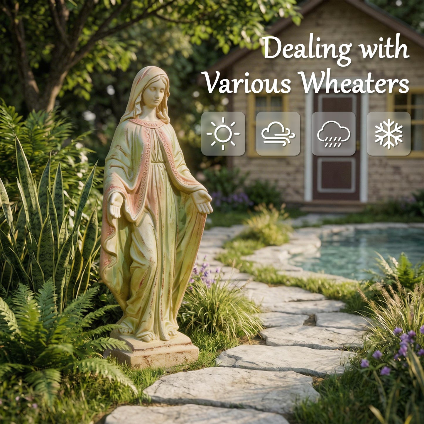 NETAJE 32 Inch Virgin Mary Statue, MgO Large Religious Garden Statue for Outdoor Yard