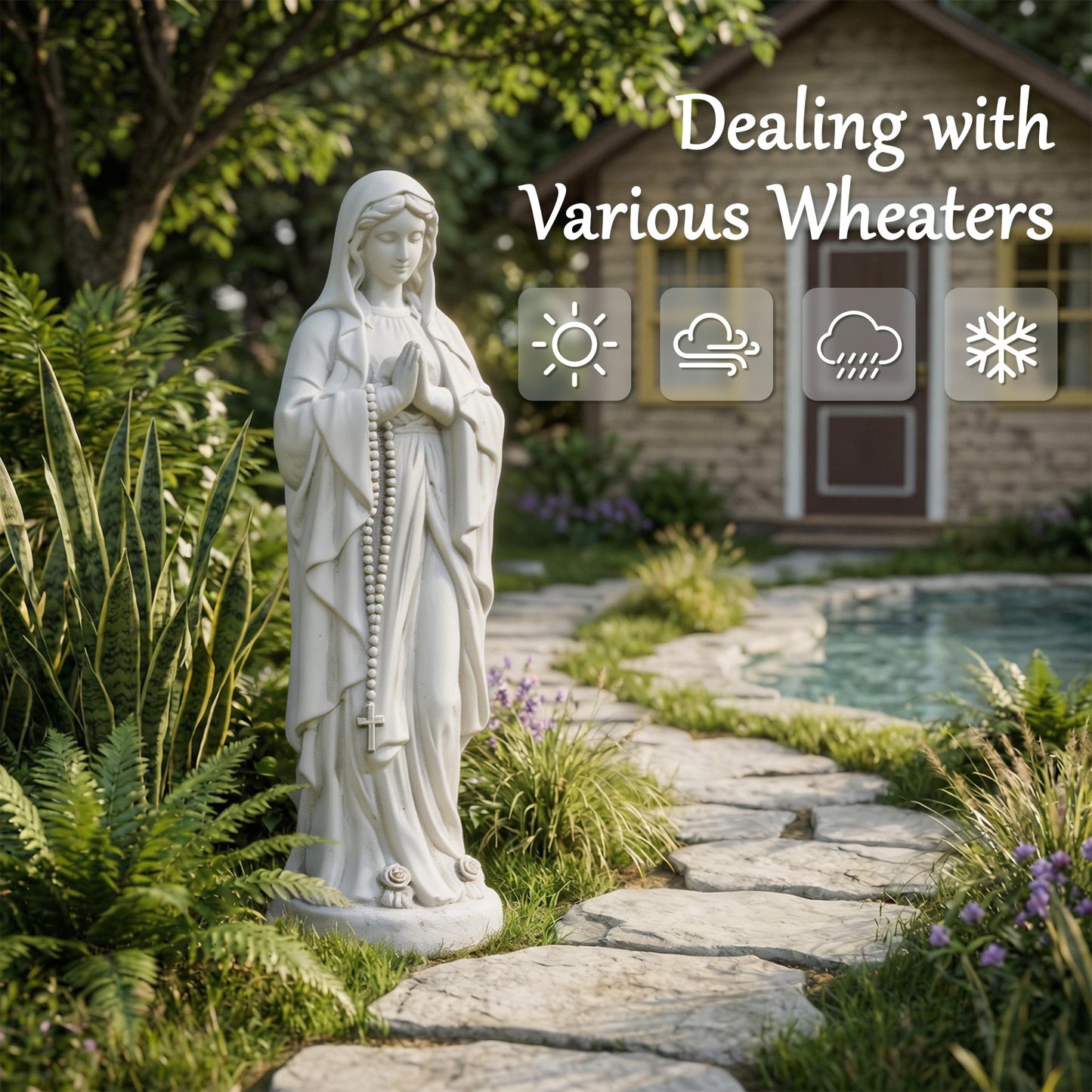 NETAJE 30 Inch Virgin Mary Statue, MgO Large Religious Garden Statue for Outdoor Yard