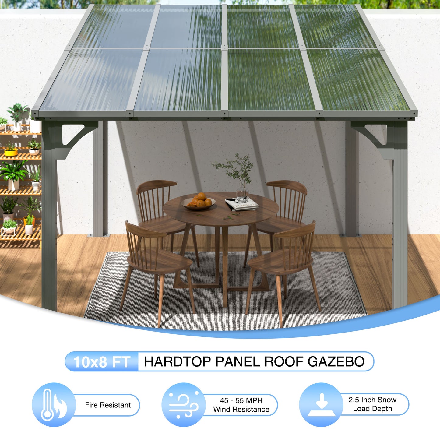 AirWire 10x8 FT Gazebo Pergola Awnings for Patio with Hardtop Gazebos on Clearance Patio Covers for Shade and Rain, Lean to Gazebo Sunroom Patio Canopy Outdoor Pergolas for Patios,Decks,Backyard