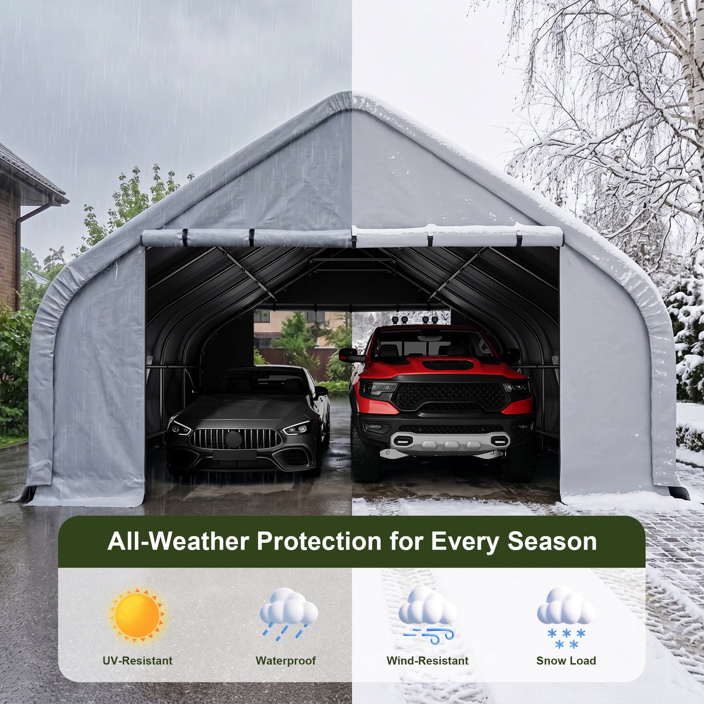 NETAJE 20x20ft Heavy Duty Carport Canopy, Galvanized Steel Frame Outdoor Storage Tent with Roll-Up Windows, Waterproof Garage Shelter for Cars, Boats, Equipment