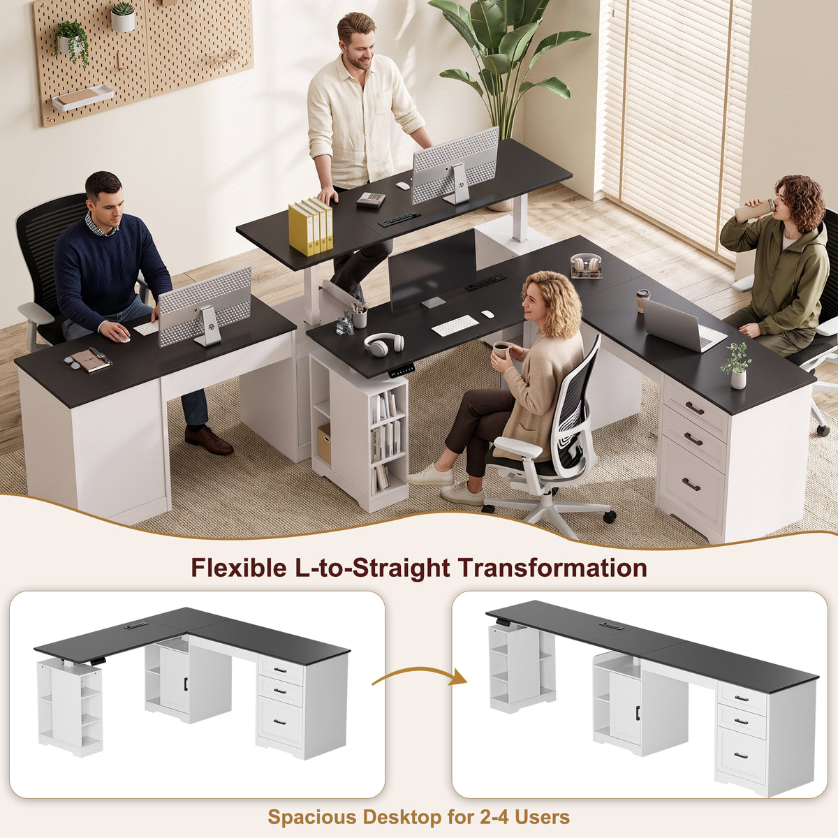 NETAJE L Shaped Electric Standing Desk, Height Adjustable Sit Stand Computer Desk with Power Outlet, Reversible Home Office Desk