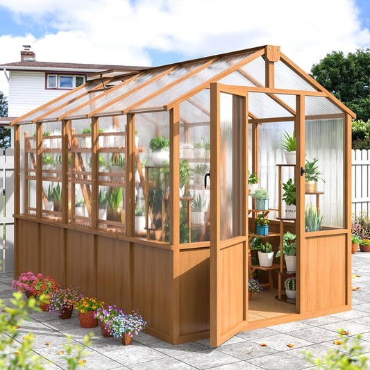 NETAJE 6'x10' Outdoor Wooden Greenhouse, Heavy Duty Walk-in Green House with Ventilated Window and Lockable Door for Backyard, Patio
