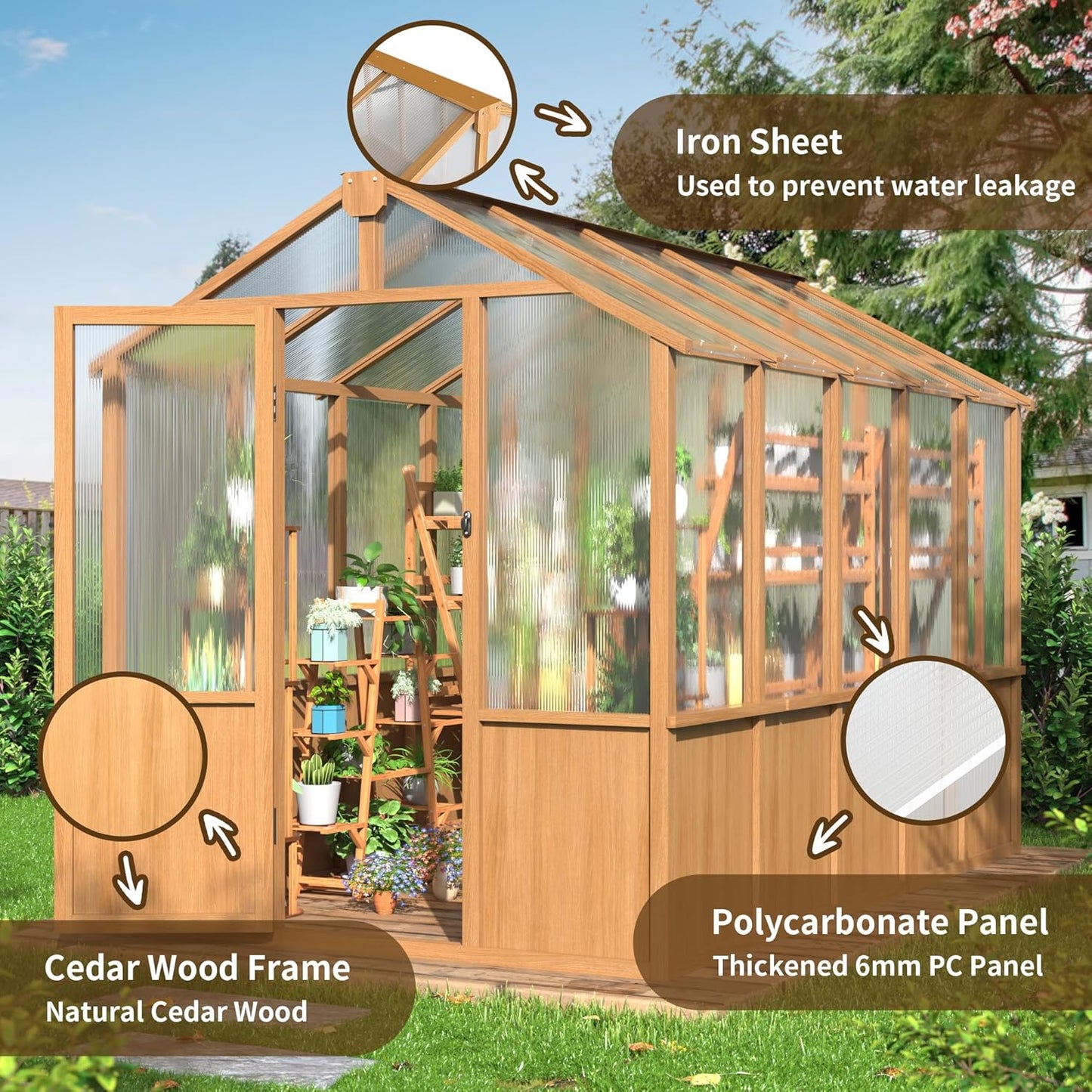 NETAJE 6'x10' Outdoor Wooden Greenhouse, Heavy Duty Walk-in Green House with Ventilated Window and Lockable Door for Backyard, Patio