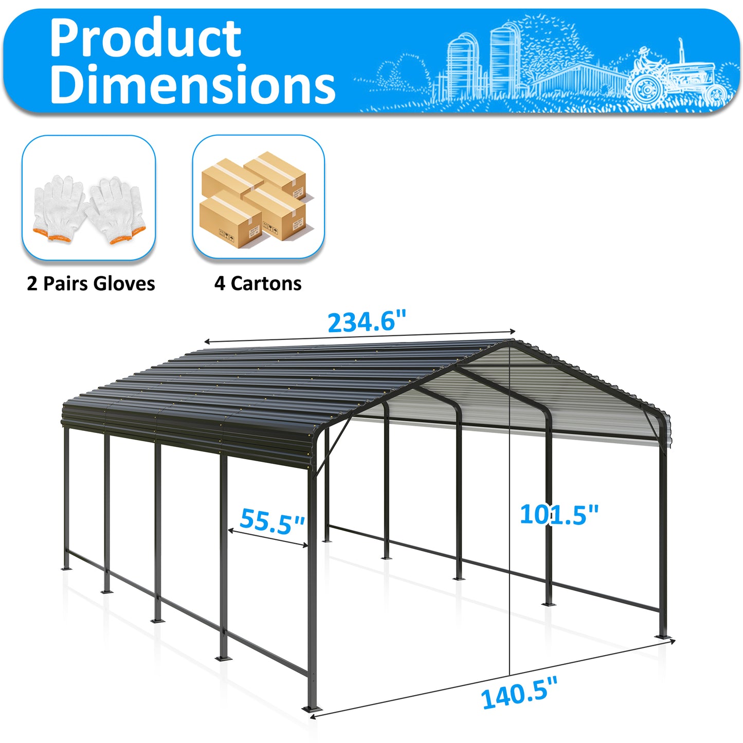 12' x 20' Heavy-Duty Metal Carport, Enhanced Base, Galvanized Steel Roof for Car, Boats and Truck