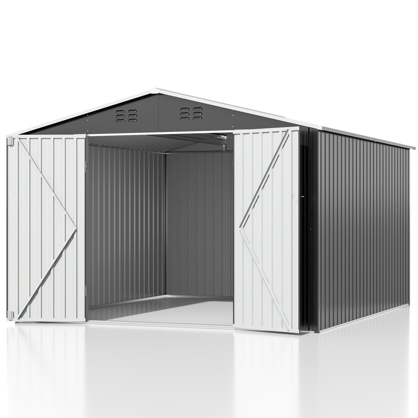 MUCHANT 10'x10' Outdoor Metal Storage Shed with Updated Frame Structure and Lockable Doors, Steel Garden Tool Sheds for Backyard, Patio, Lawn, Gray