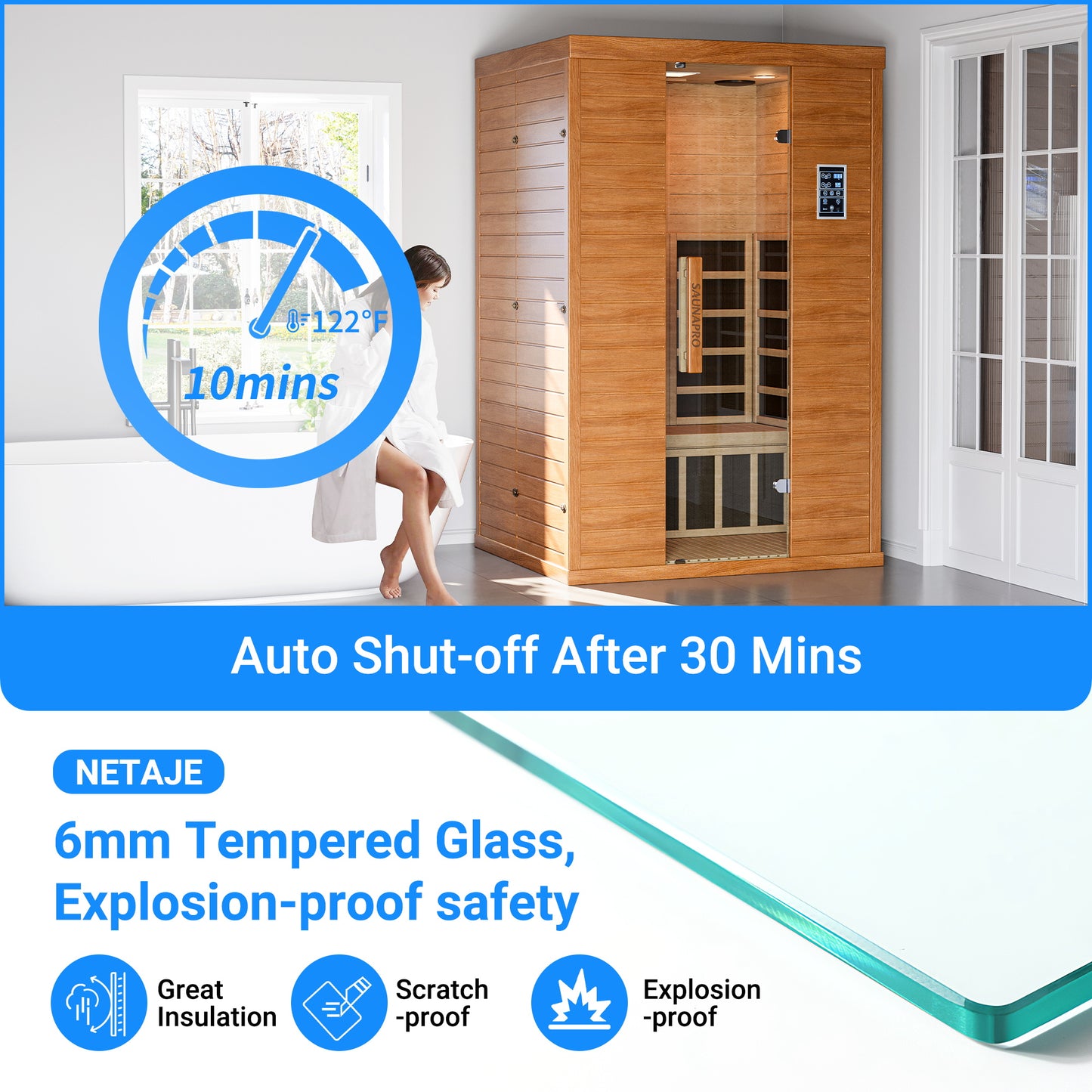 NETAJE 2 Person Sauna, Spectrum Infrared Sauna for Home with BT and WiFi Control, Indoor Dry Sauna with 5 Heater Panels, Home and Gym