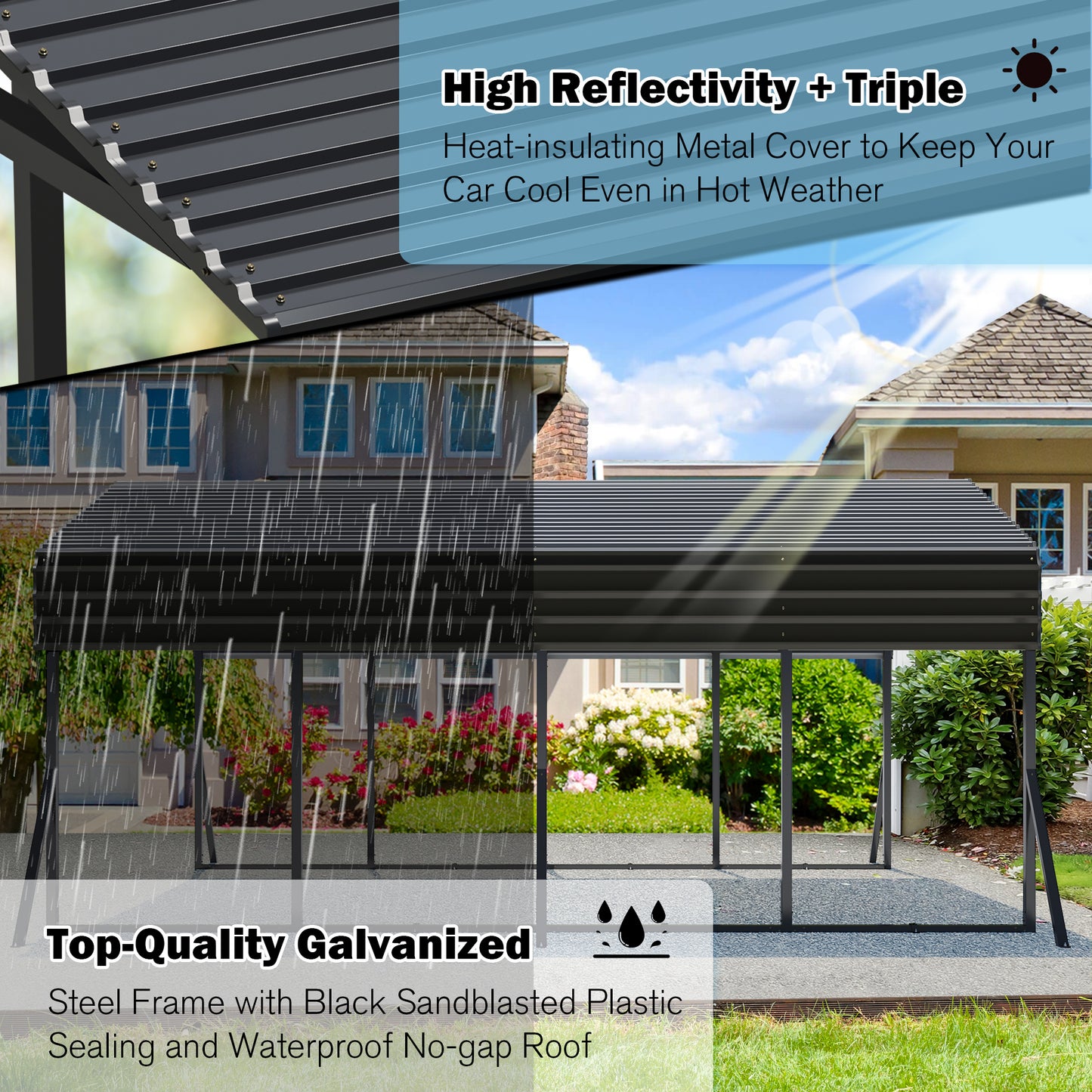12’X20’ Outdoor Heavy-Duty Carport Galvanized Steel Roof with Reinforced Stable Triangle Frame & Enhanced Base for Car, Pickup and Truck