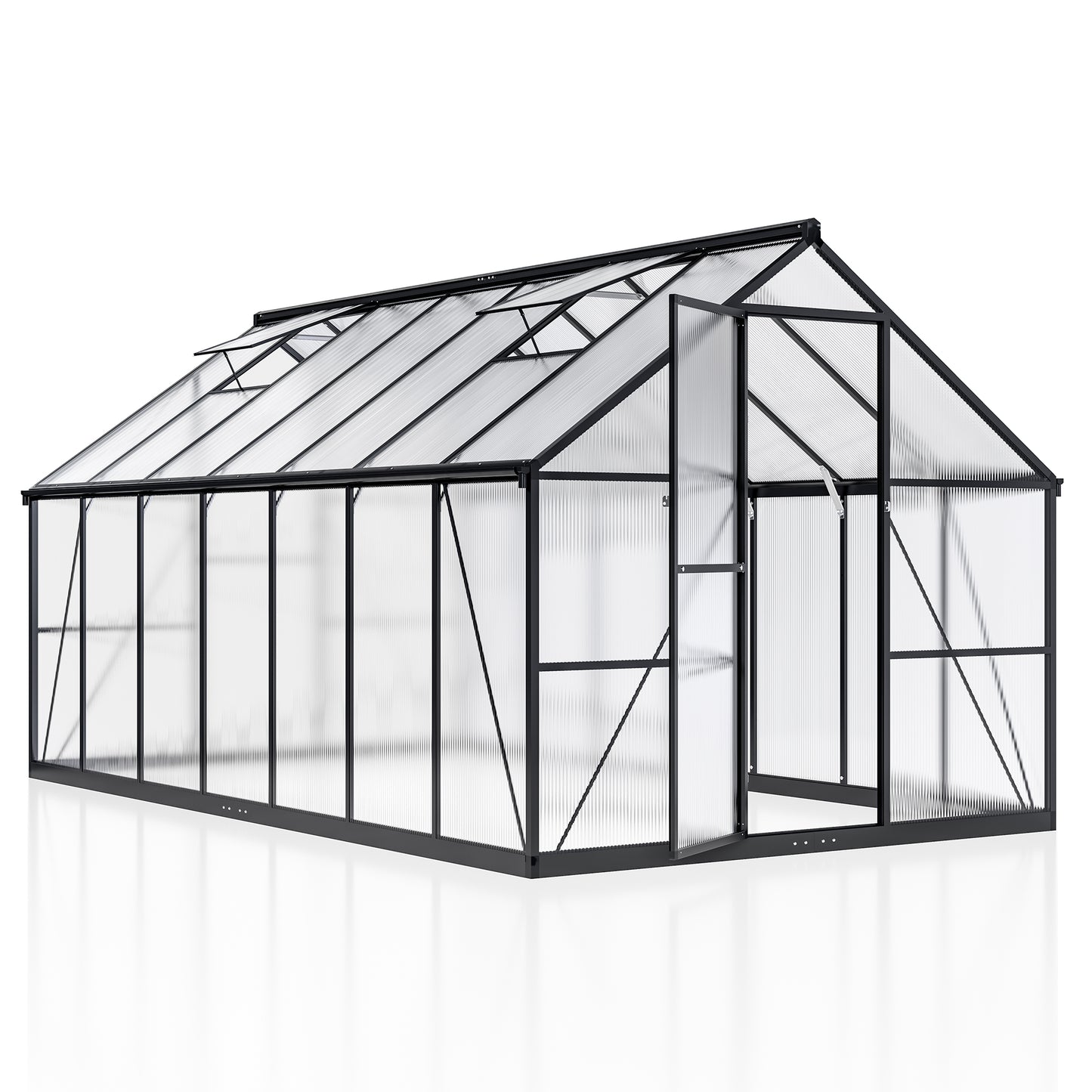 MUCHANT 8x14 FT Greenhouse for Outdoors, Walk-in Large Aluminum Frame Greenhouse with Quick Setup Structure and Roof Vent for Garden Backyard, Black