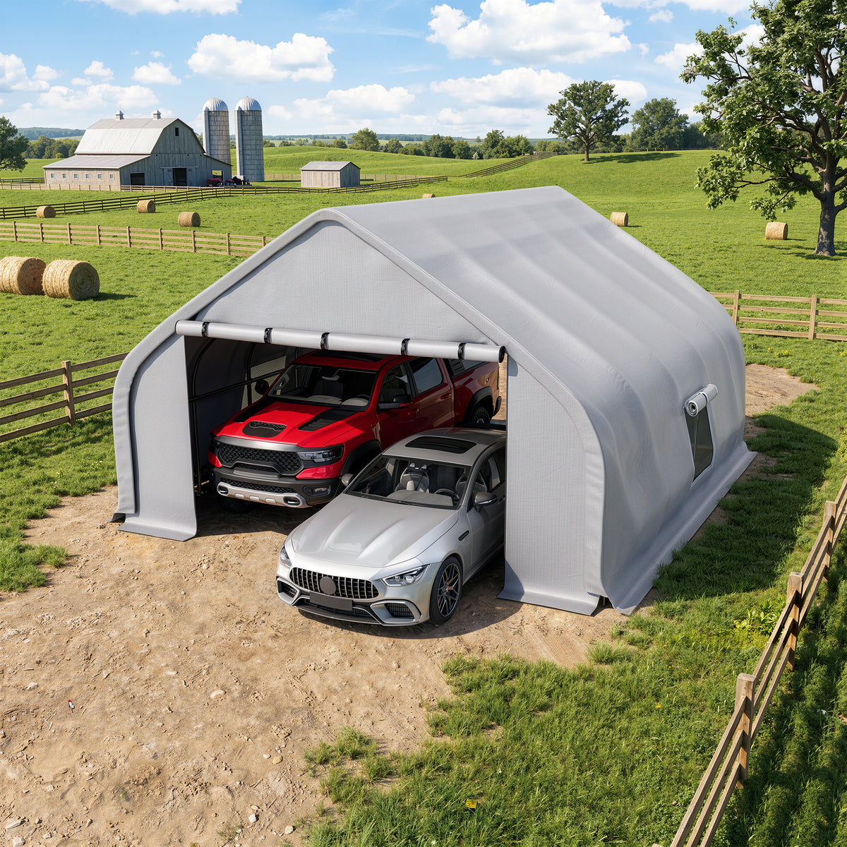 NETAJE 20x20ft Heavy Duty Carport Canopy, Galvanized Steel Frame Outdoor Storage Tent with Roll-Up Windows, Waterproof Garage Shelter for Cars, Boats, Equipment