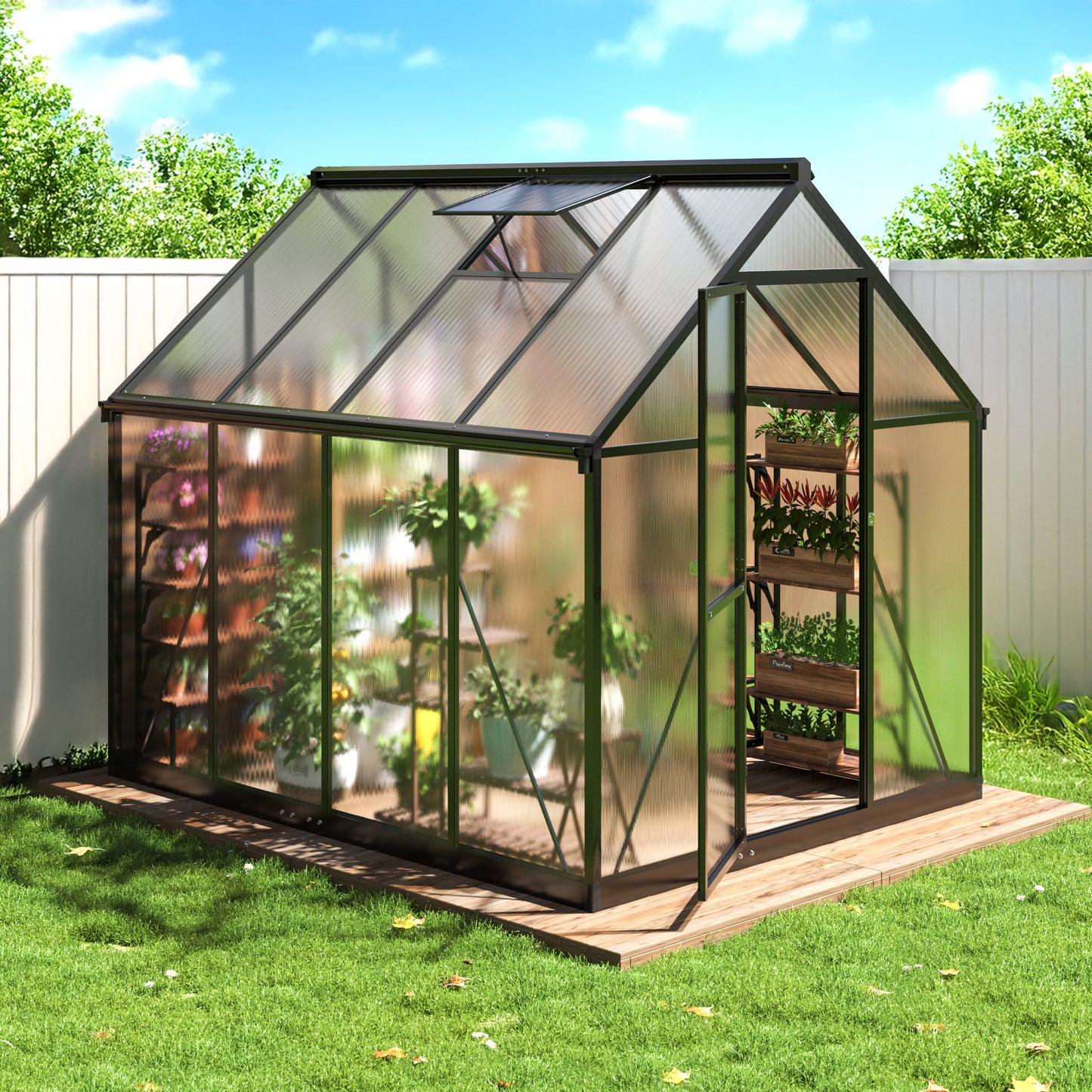 MUCHANT 6x7 FT Greenhouse for Outdoors, Walk-in Large Aluminum Frame Greenhouse with Quick Setup Structure and Roof Vent for Garden Backyard, Black