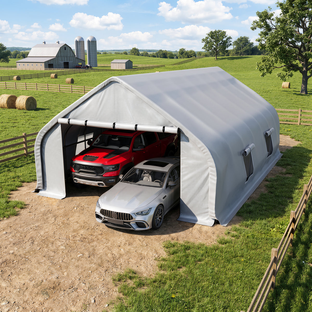 NETAJE 20x30ft Heavy Duty Carport Canopy, Galvanized Steel Frame Outdoor Storage Tent with Roll-Up Windows, Waterproof Garage Shelter for Cars, Boats, Equipment