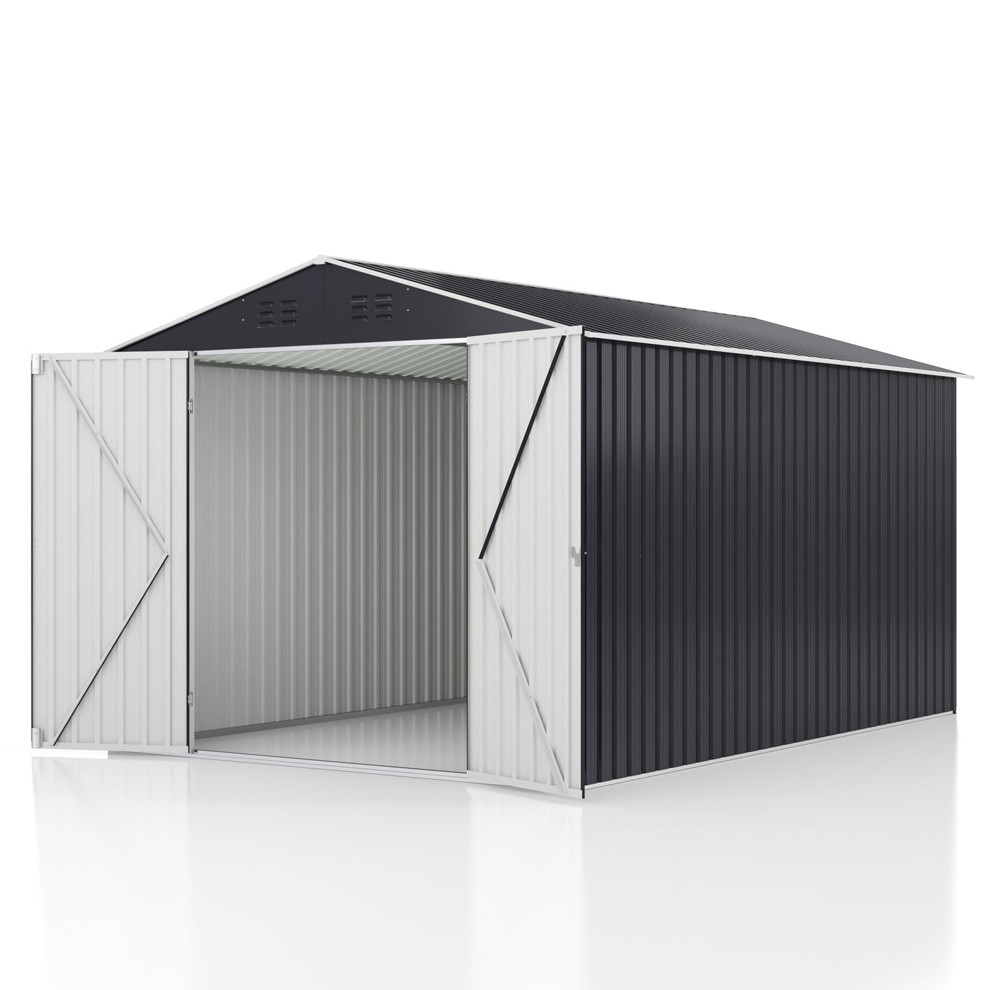 MUCHANT 8'x12' Outdoor Metal Storage Shed with Updated Frame Structure and Lockable Doors, Steel Garden Tool Sheds for Backyard, Patio, Lawn, Gray