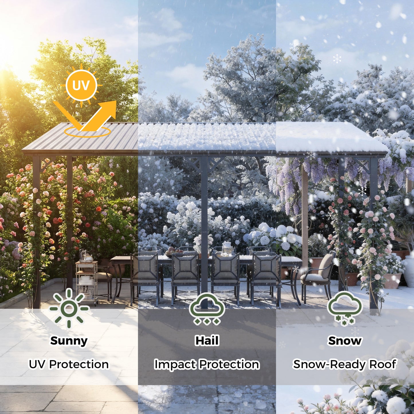 NETAJE 10'x14' Outdoor Metal Gazebo, Hardtop Wall Mounted Gazebo & Pergola with Metal Sloping Roof, for Backyard, Deck, Patio