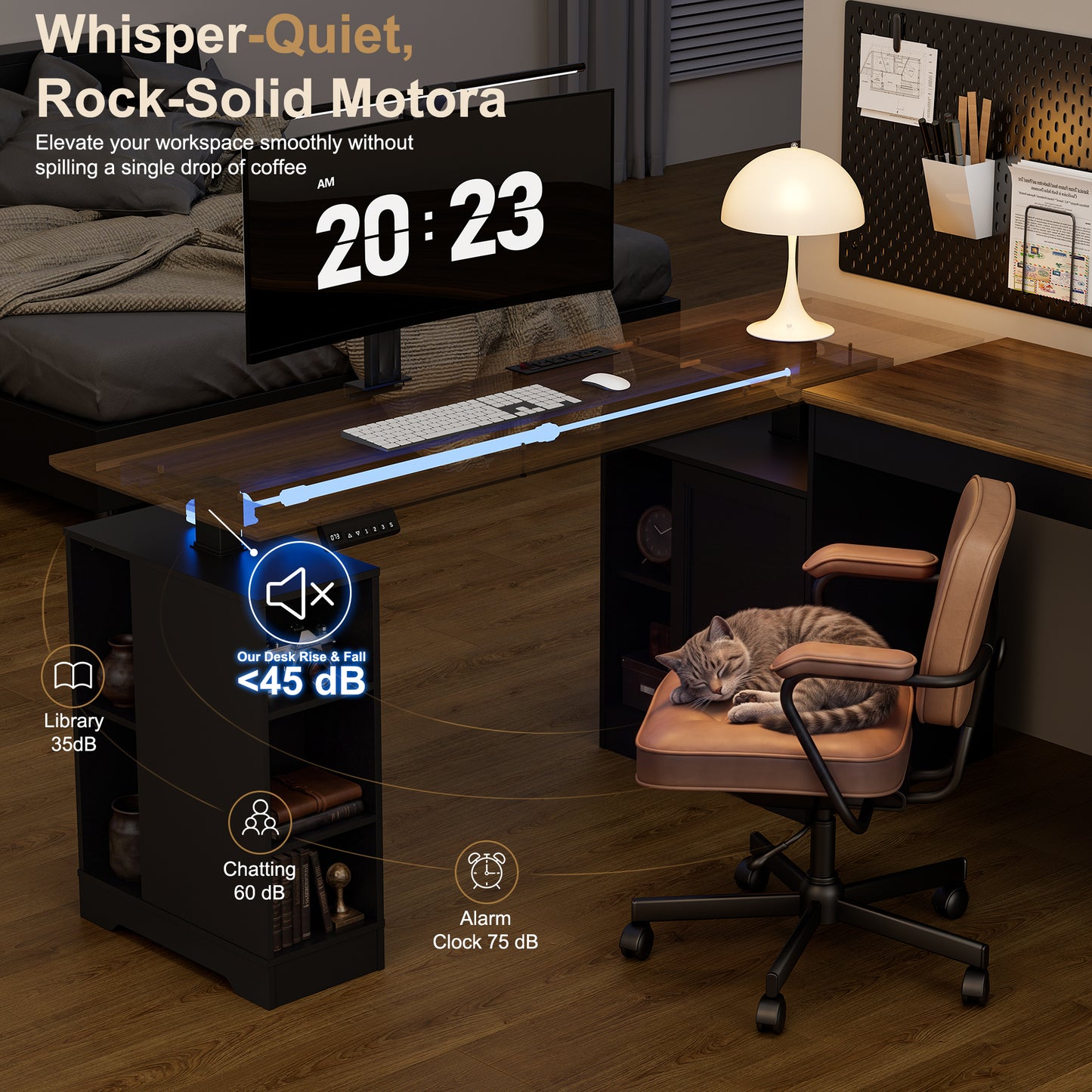 NETAJE L Shaped Electric Standing Desk, Height Adjustable Sit Stand Computer Desk with Power Outlet, Reversible Home Office Desk