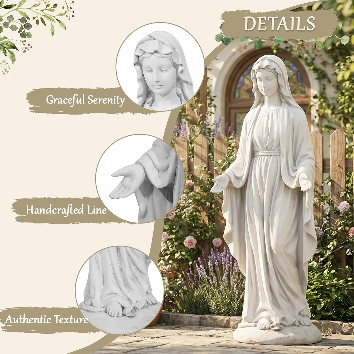 NETAJE 30 Inch Virgin Mary Statue, MgO Large Religious Garden Statue for Outdoor Yard