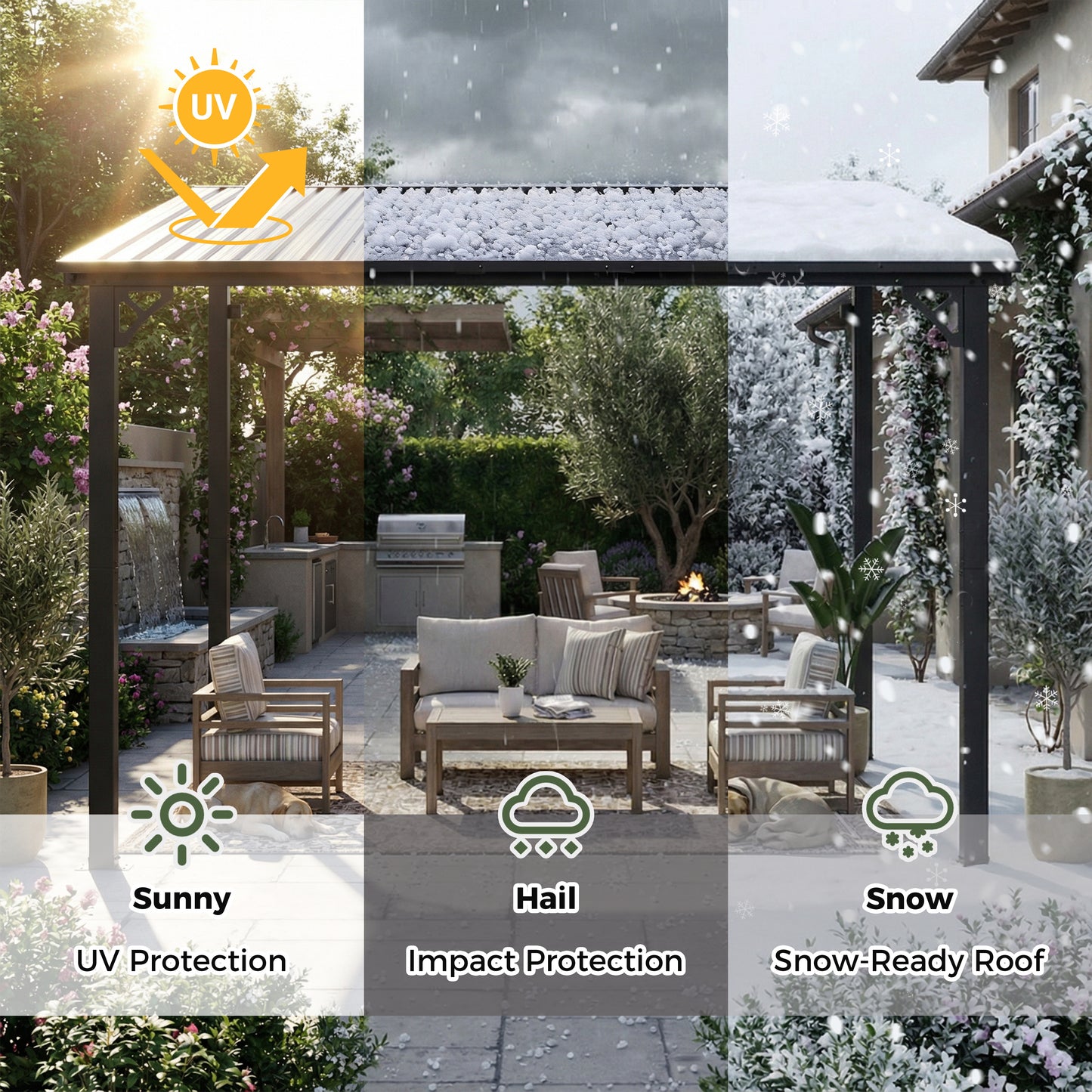 NETAJE 10'x10' Outdoor Metal Gazebo, Hardtop Wall Mounted Gazebo & Pergola with Metal Sloping Roof, for Backyard, Deck, Patio