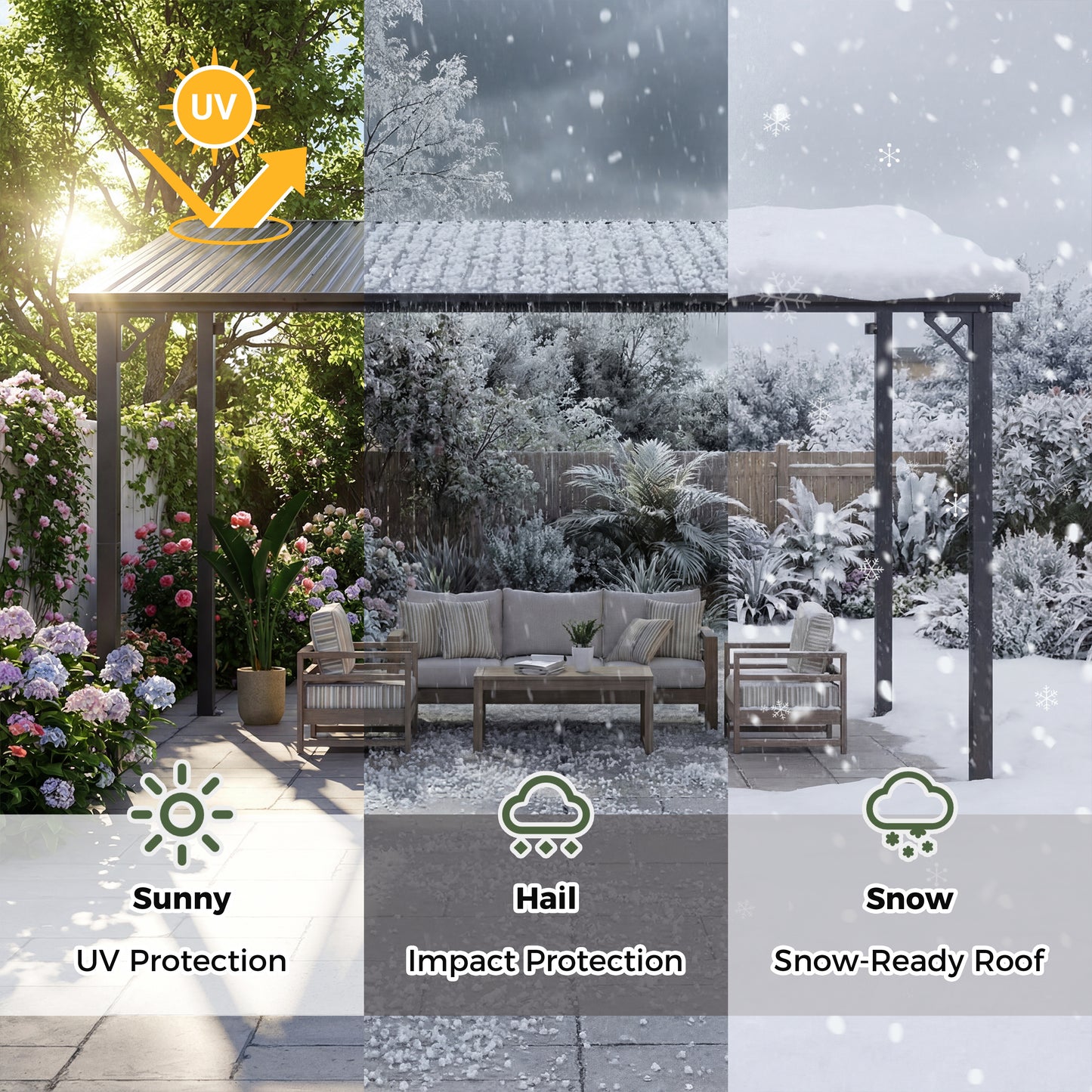 NETAJE 10'x12' Outdoor Metal Gazebo, Hardtop Wall Mounted Gazebo & Pergola with Metal Sloping Roof, for Backyard, Deck, Patio