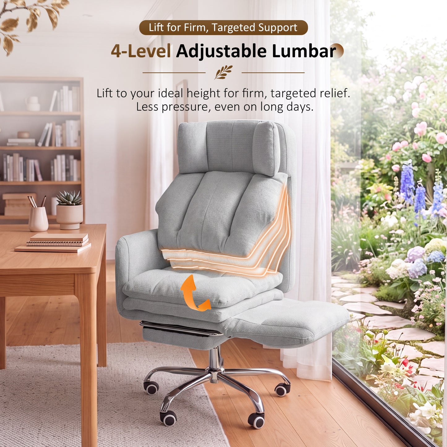 NETAJE Big and Tall Office Chair, Ergonomic Chair with 4-Level Adjustable Lumbar Support & Footrest for Home Office