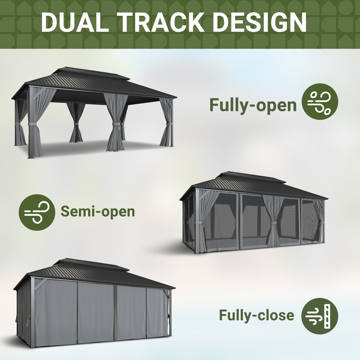 NETAJE 12x20 FT Hardtop Gazebo, Heavy Duty Gazebo with Aluminum Frame, Galvanized Steel Double Roof & Mosquito Net for Garden, Patio, Grey