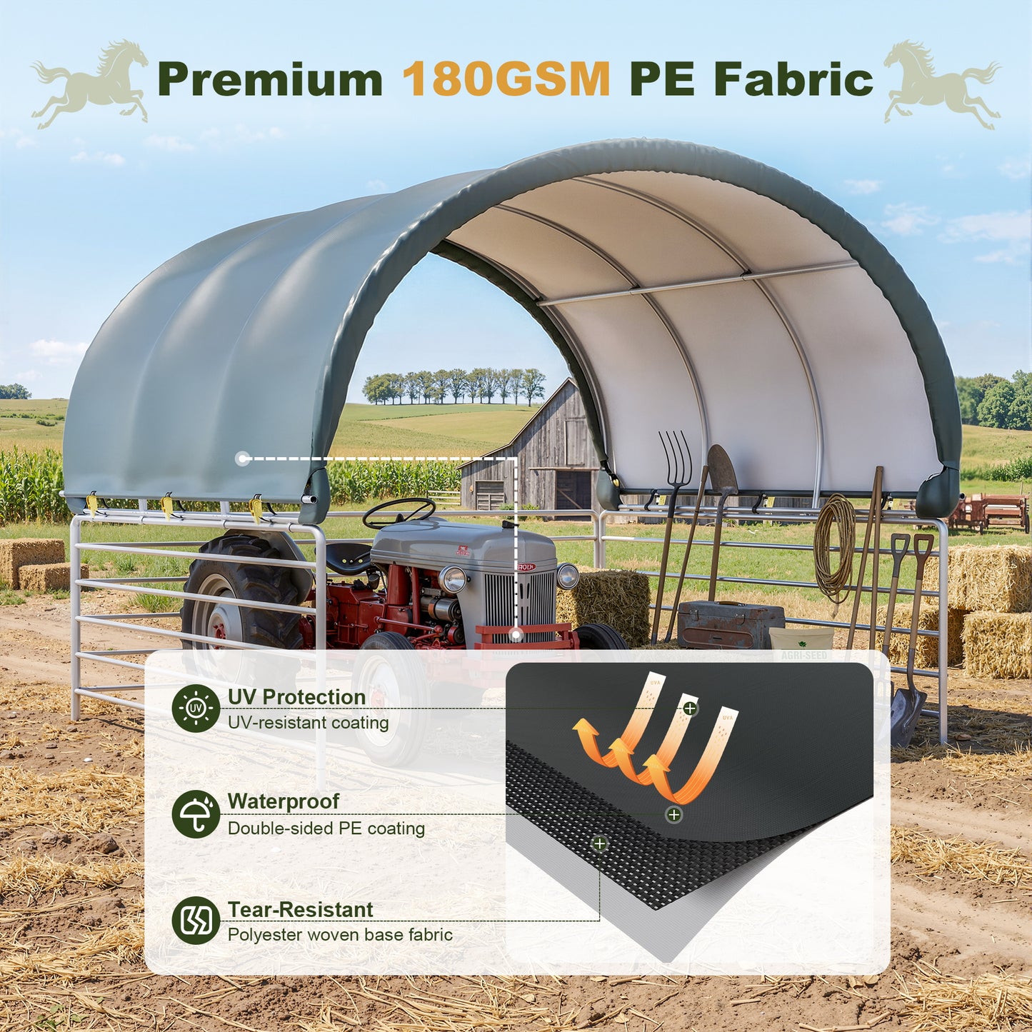 NETAJE 12' x 12' Heavy Duty Corral Shelter and Horse Shelter, Waterproof Steel Frame Livestock Shelter