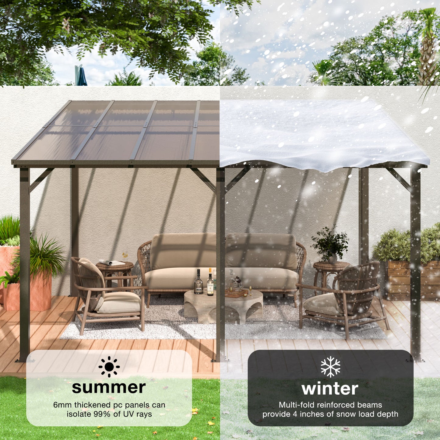 10' x 14' Gazebo, Outdoor Wall Mounted Gazebo & Pergola with Aluminum Frame for Patio, Decks, Porch and Backyard