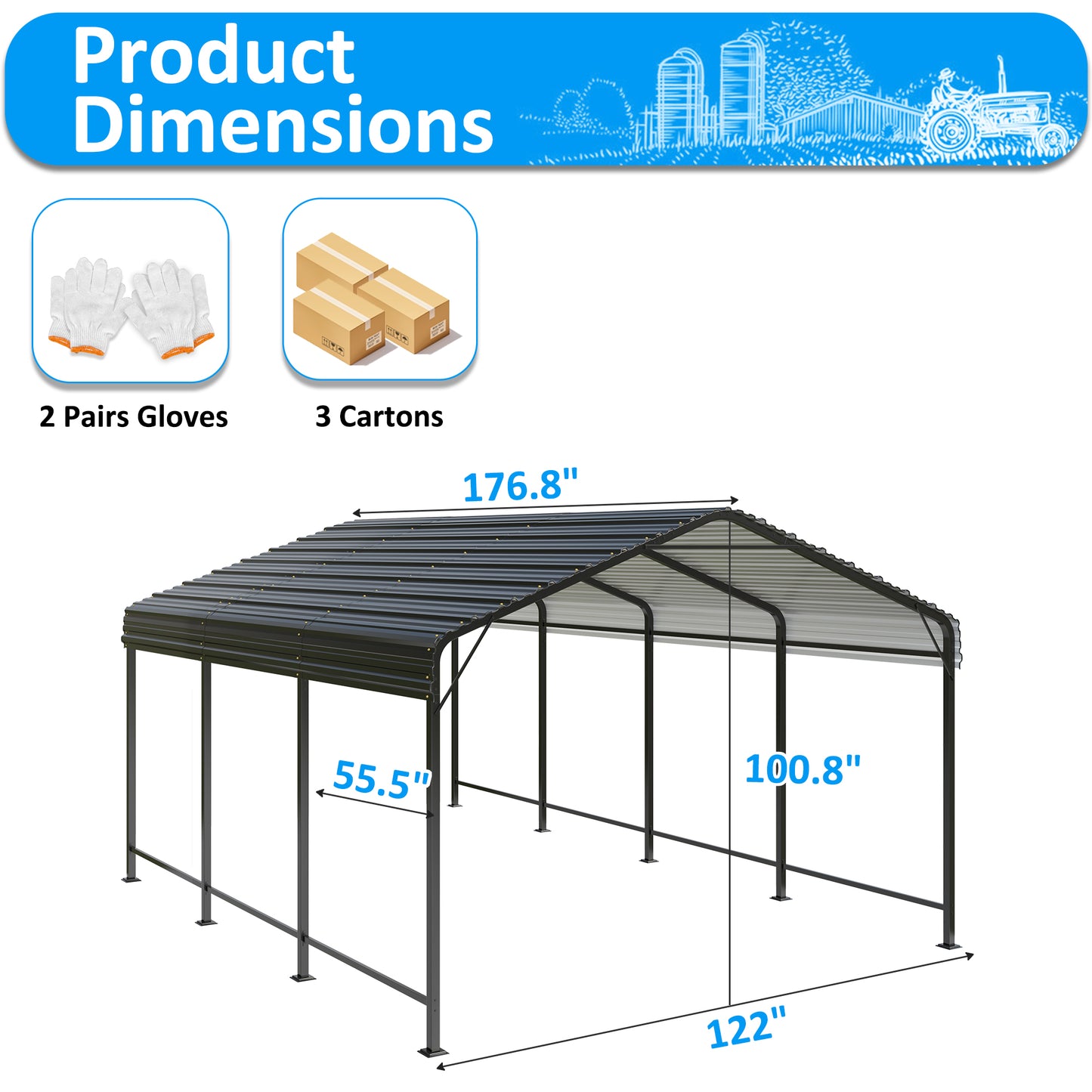 10' x 15' Heavy-Duty Metal Carport, Enhanced Base, Galvanized Steel Roof for Car, Boats and Truck